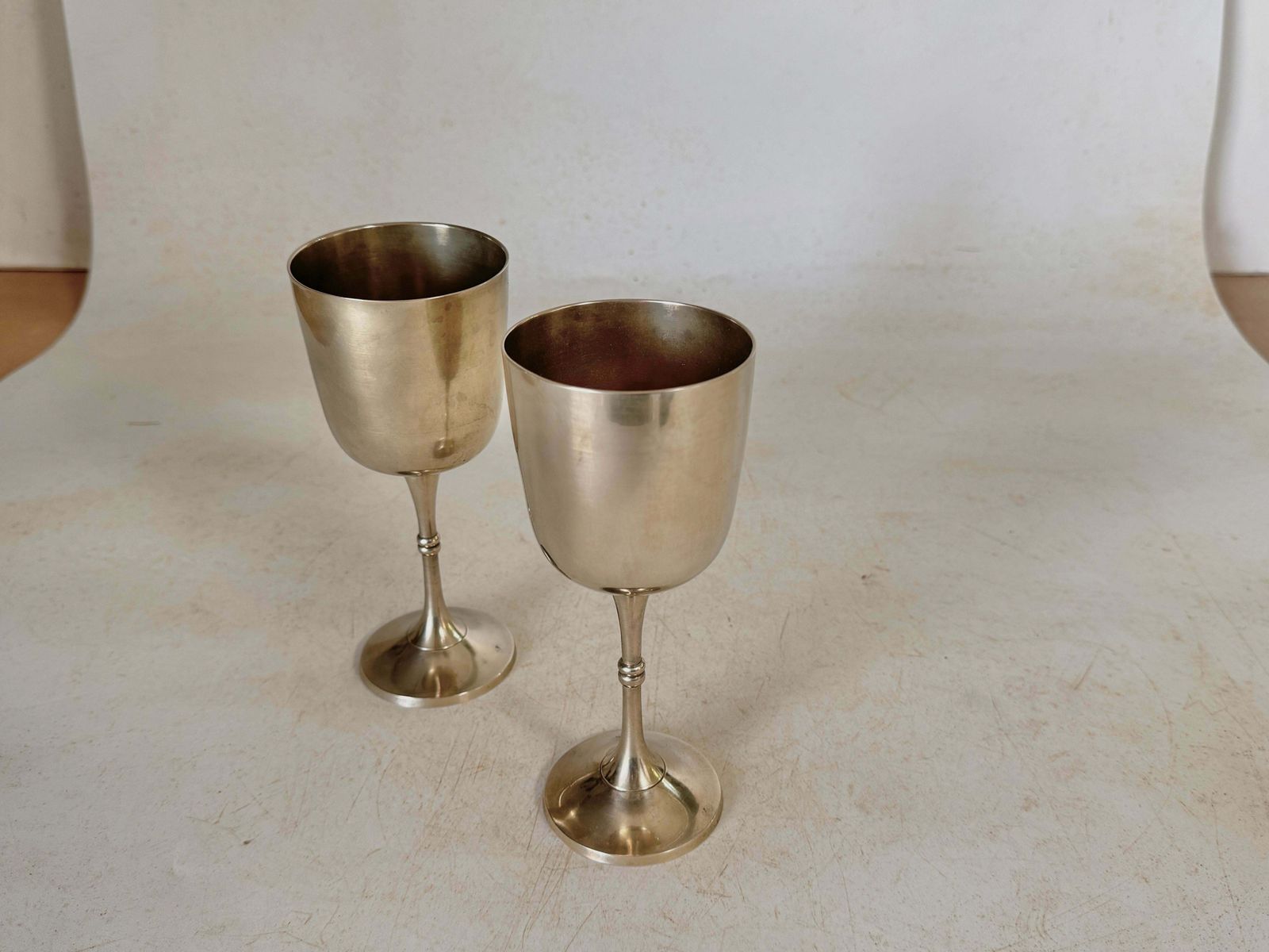 284.0 French Pair Of Chalices In Metal Circa 1960 France Silvered Color photo