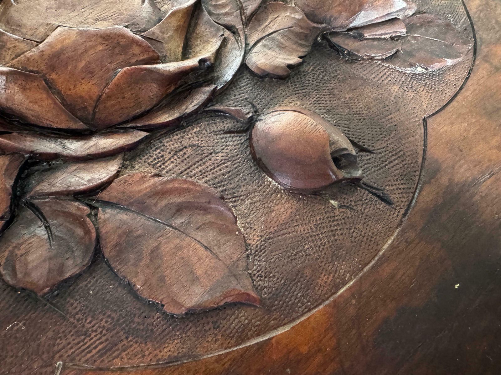 Art Nouveau Platter In Wood, Brown Color, France Circa 1930, Hand Carved, Signed photo vinterior