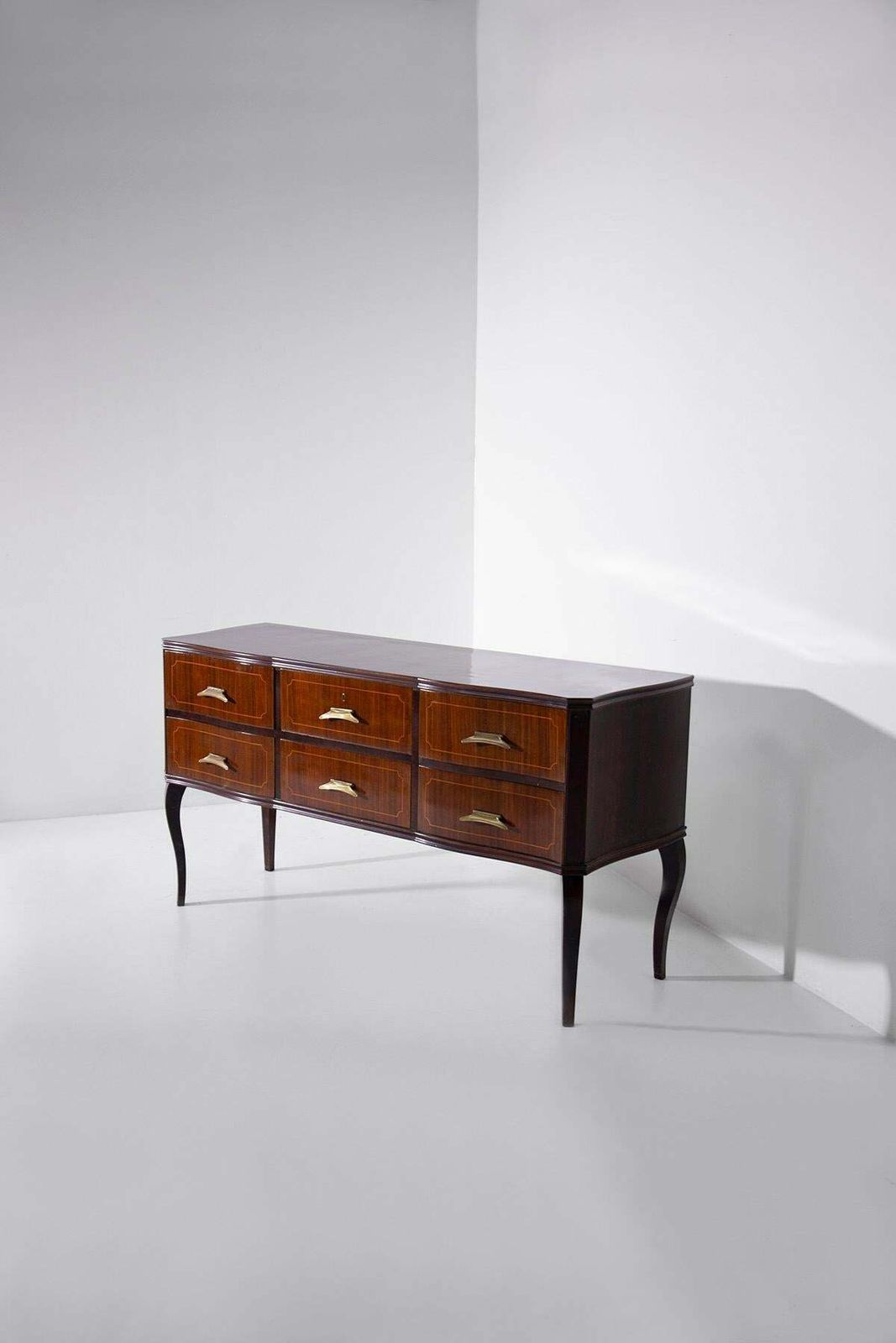 Elegant Italian Vintage Sideboard In Brass And Walnut Wood photo furniture
