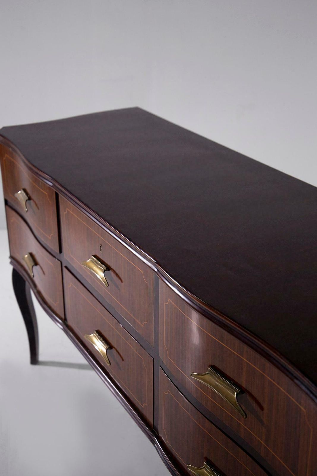 photo for sale Elegant Italian Vintage Sideboard In Brass And Walnut Wood