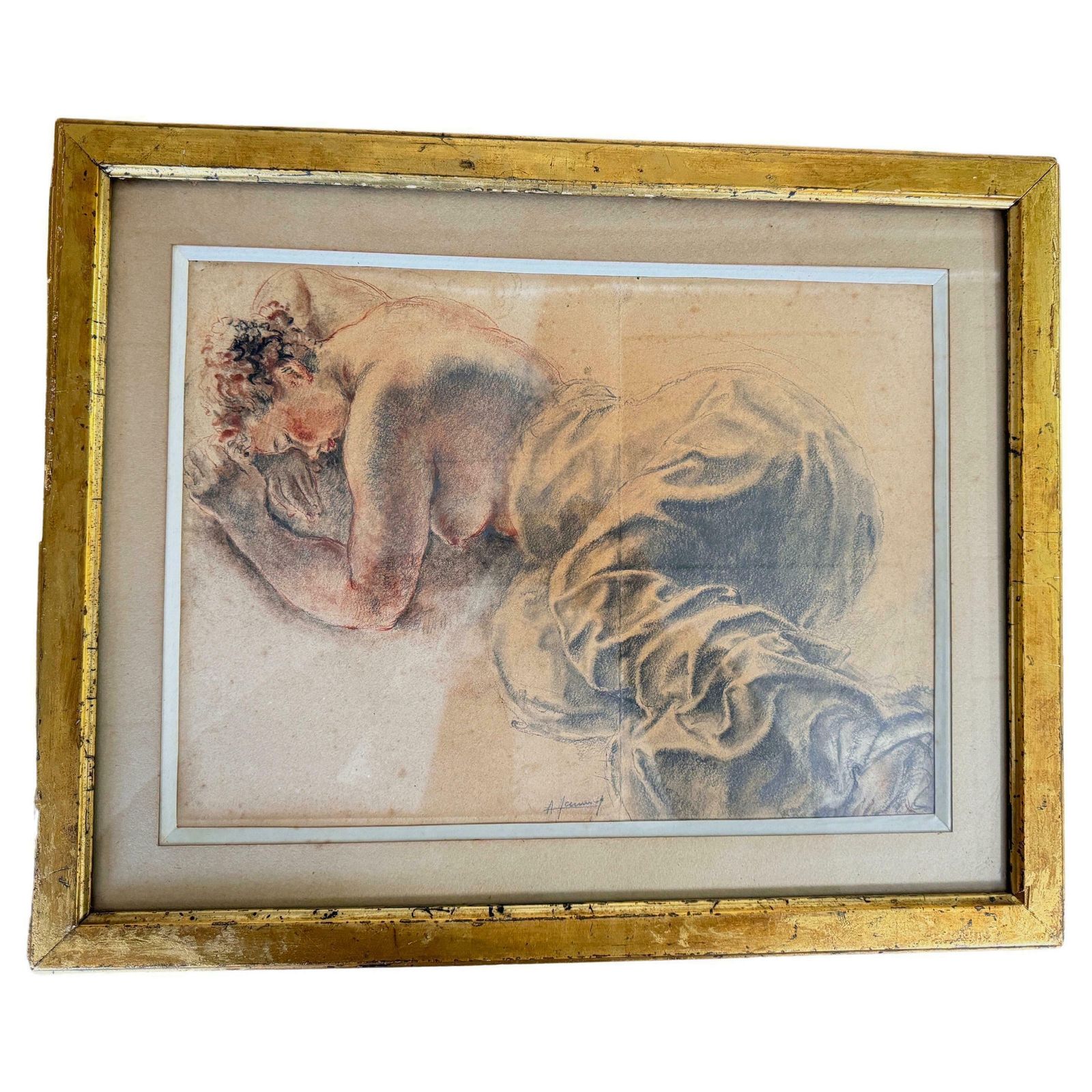 Drawing Representing A Woman On A Bed Signed France 19th Century
