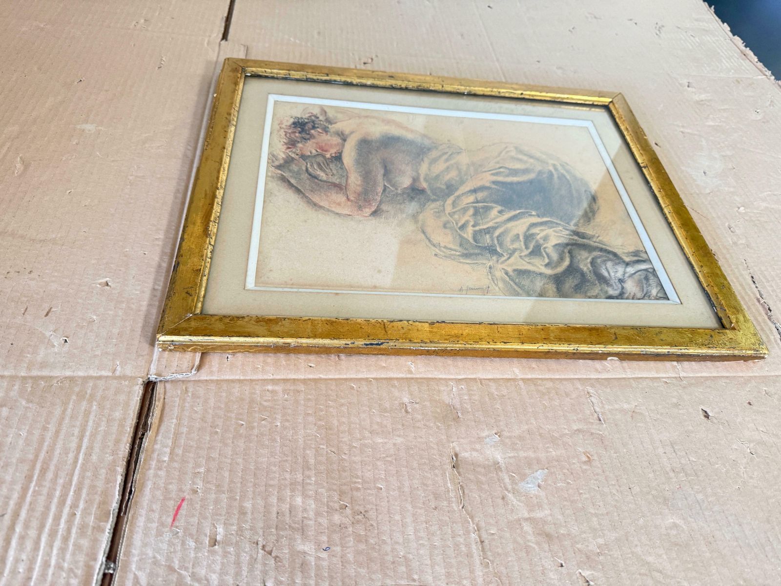 Drawing Representing A Woman On A Bed Signed France 19th Century photo vintage