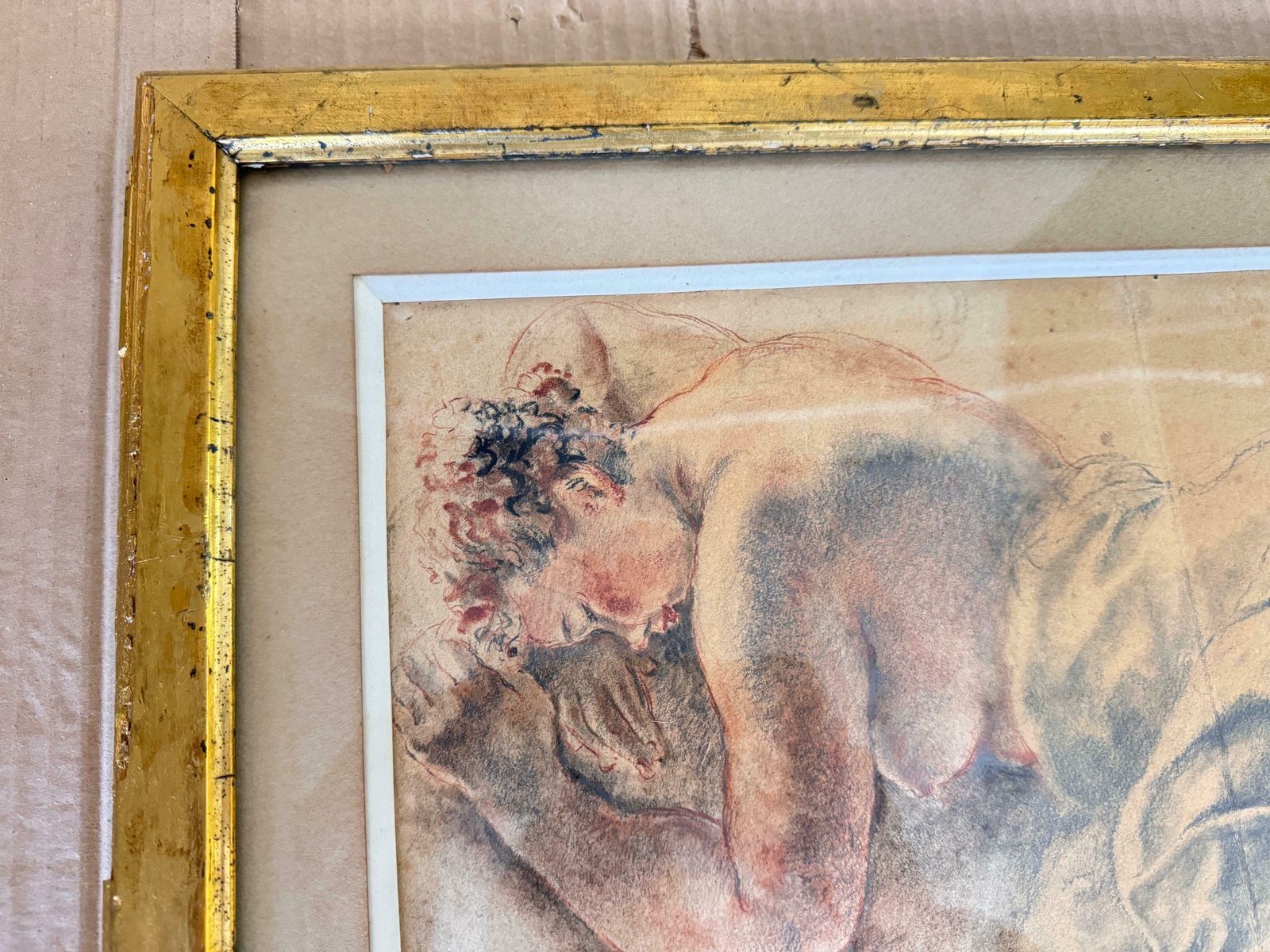 Art Drawing Representing A Woman On A Bed Signed France 19th Century photo