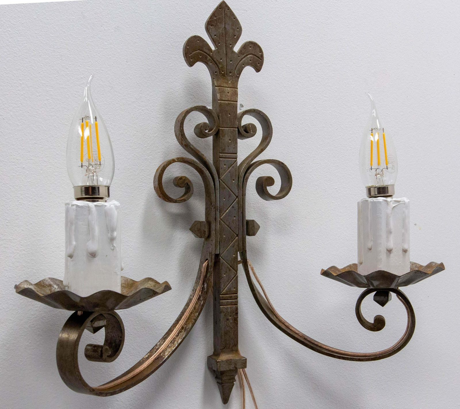 Sconce Wall Light Lantern Iron And Wood French Circa 1960 photo for sale