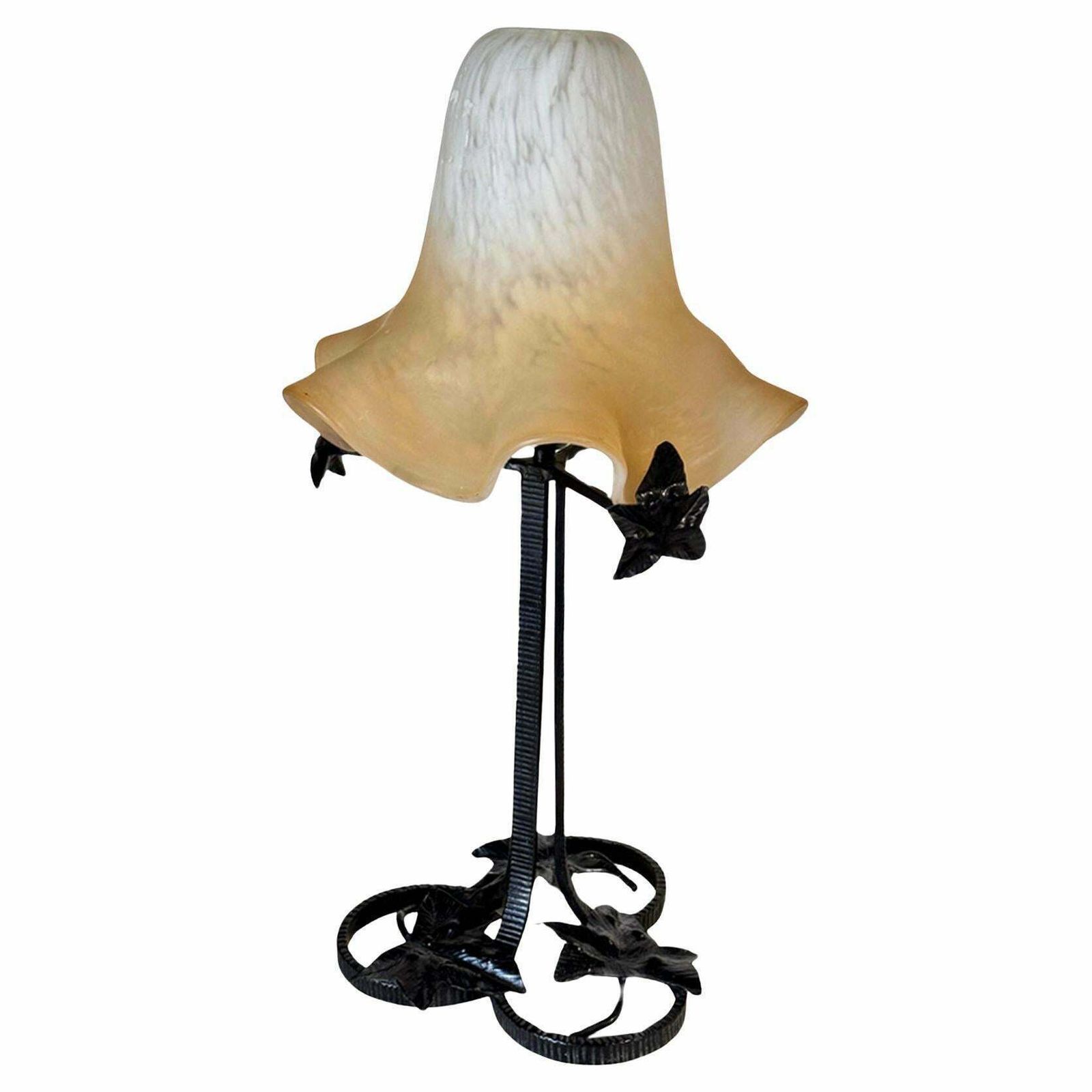 French Art Deco Table Lamp Hammered Iron France 20th Daum Style Pâte De Verre