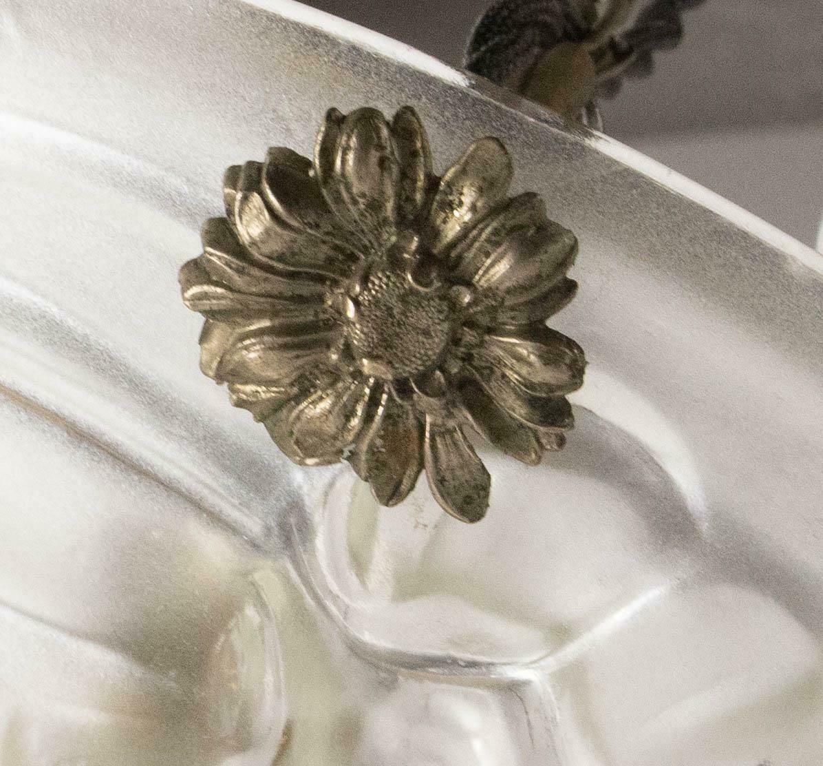 French Art Deco Chandelier Frozen Glass & Aluminium Ceiling Pendant, Circa 1930 photo buy