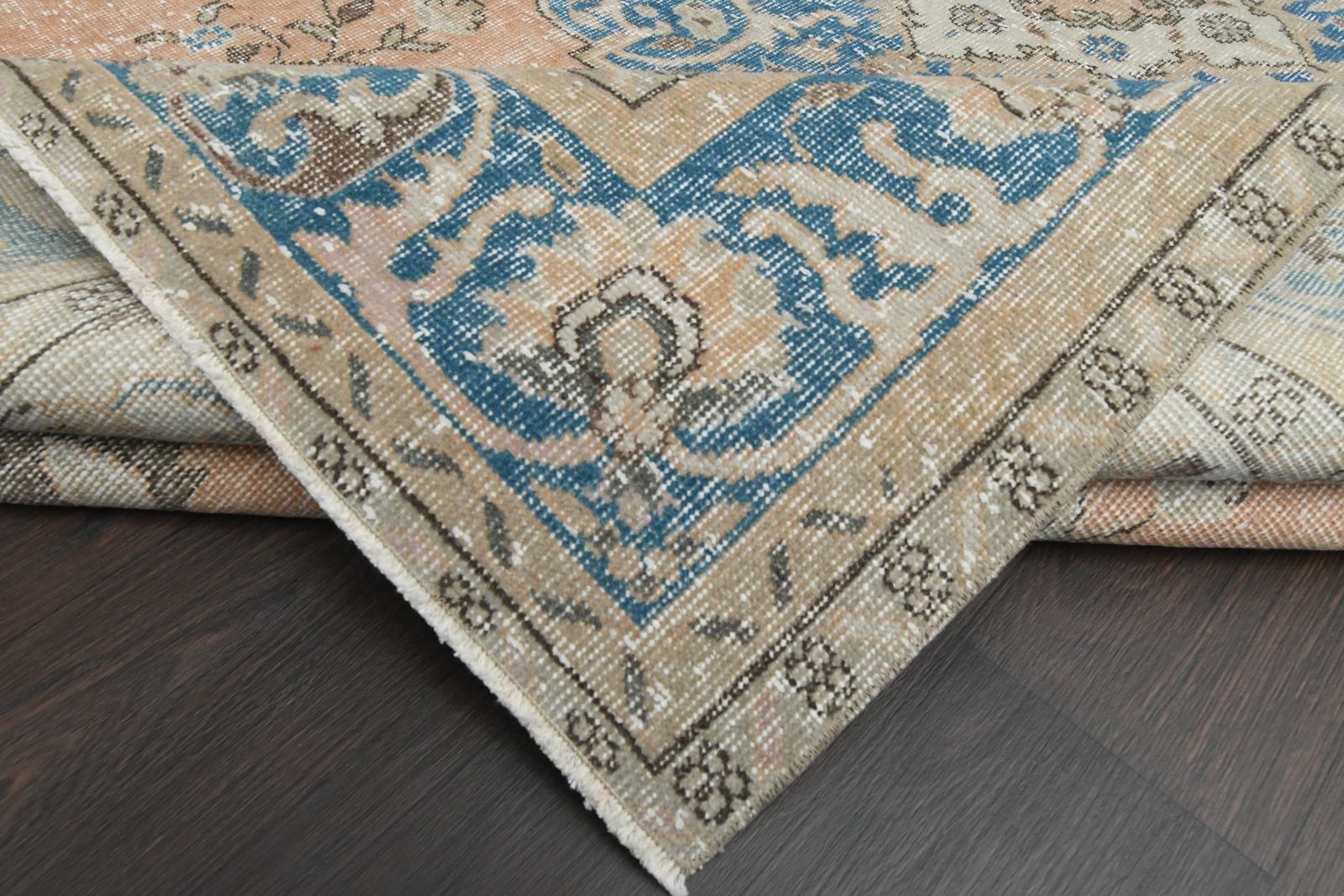 7x10 Orange Blue Rug, Handmade Vintage Turkish Rug, 7x10 Area Rug, Antique Large Rug, Wool Rug, Home Decor, Living Room Rug, 7.3x10.5 Ft photo Textiles