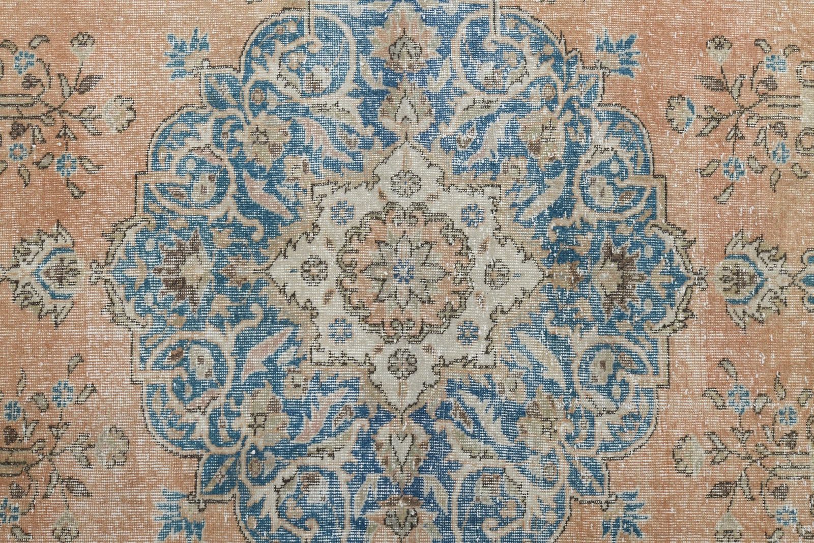 7x10 Orange Blue Rug, Handmade Vintage Turkish Rug, 7x10 Area Rug, Antique Large Rug, Wool Rug, Home Decor, Living Room Rug, 7.3x10.5 Ft photo vintage
