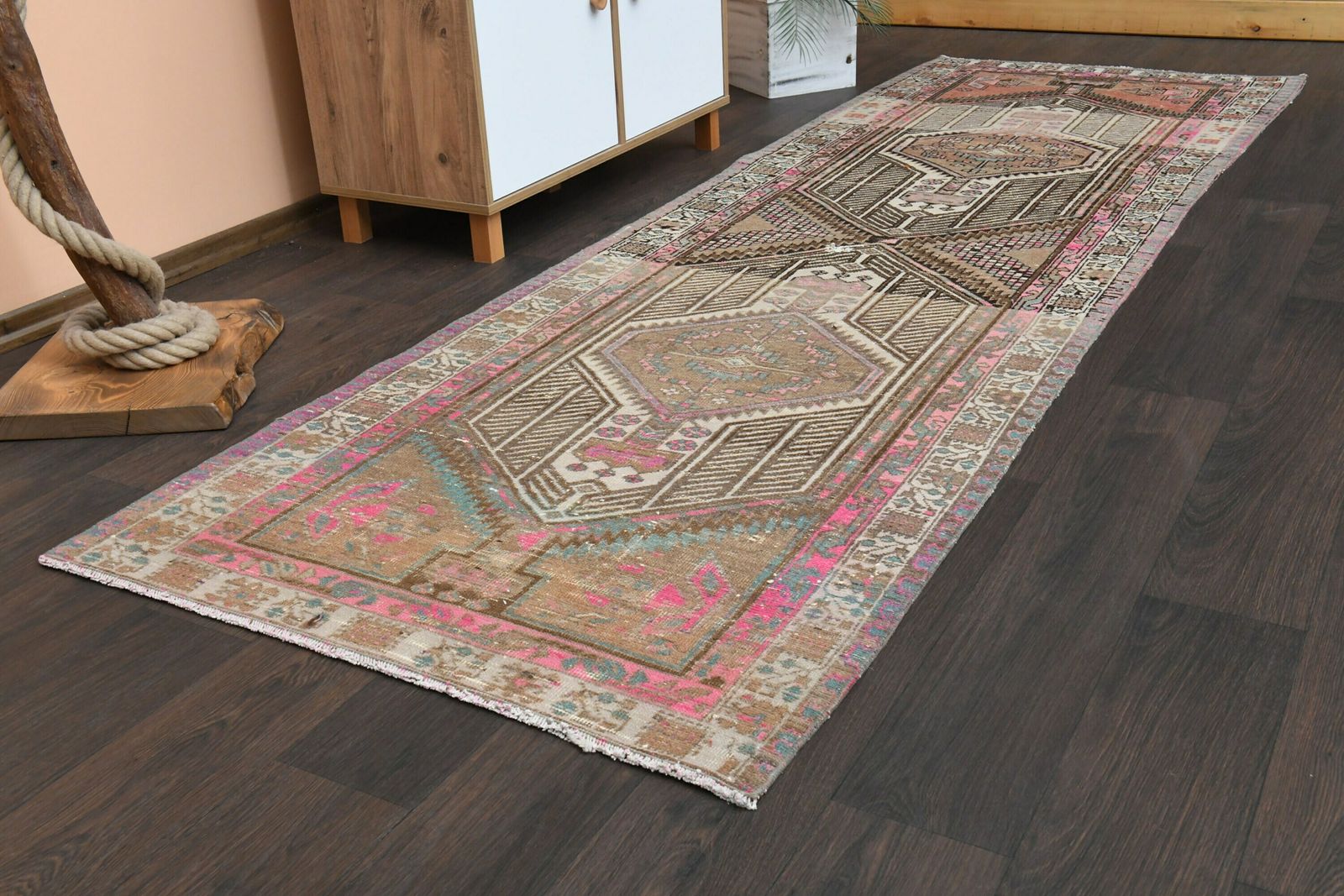 Ft Turkish Vintage Rug, Oushak Runner Rug, Bedroom Rug, Kitchen Rug, Hallway Rug, Vintage Rug, Room Decor, Entryway Rug photo for sale