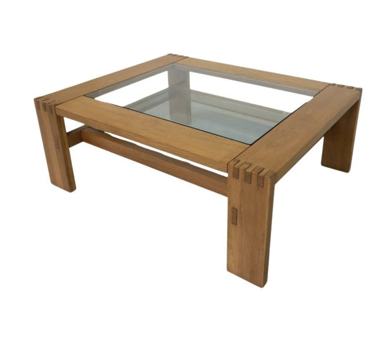 Mid Century Modern Coffee Table By Guiseppe Rivadossi, Wood And Glass, Italy