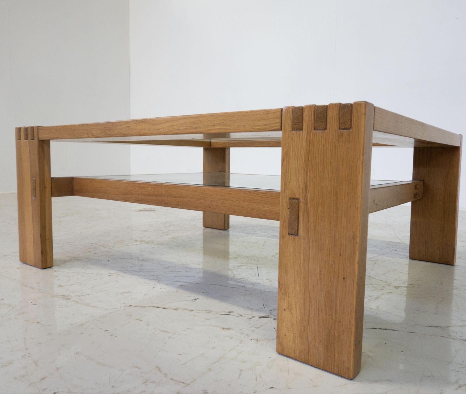 Mid Century Modern Coffee Table By Guiseppe Rivadossi, Wood And Glass, Italy photo furniture