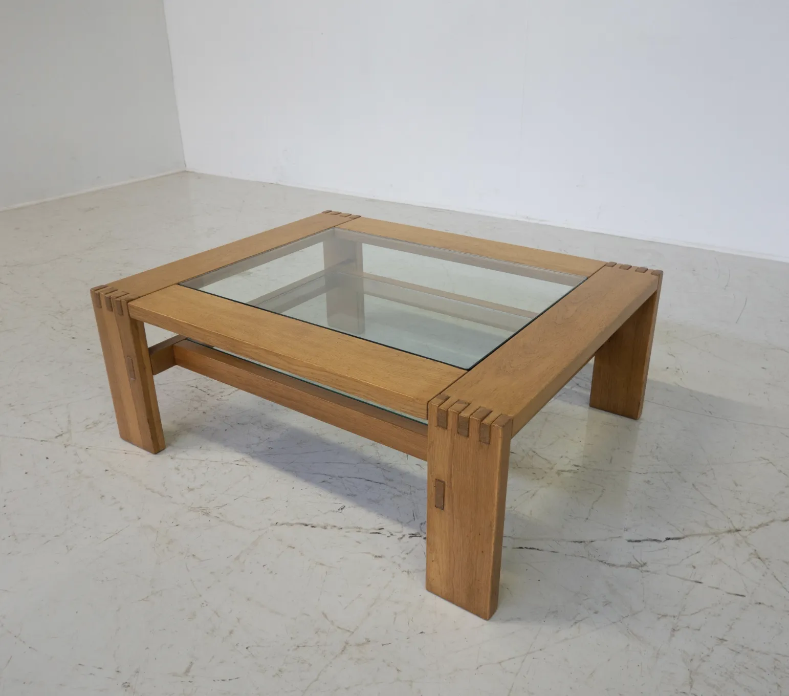 Mid Century Modern Coffee Table By Guiseppe Rivadossi, Wood And Glass, Italy photo for sale