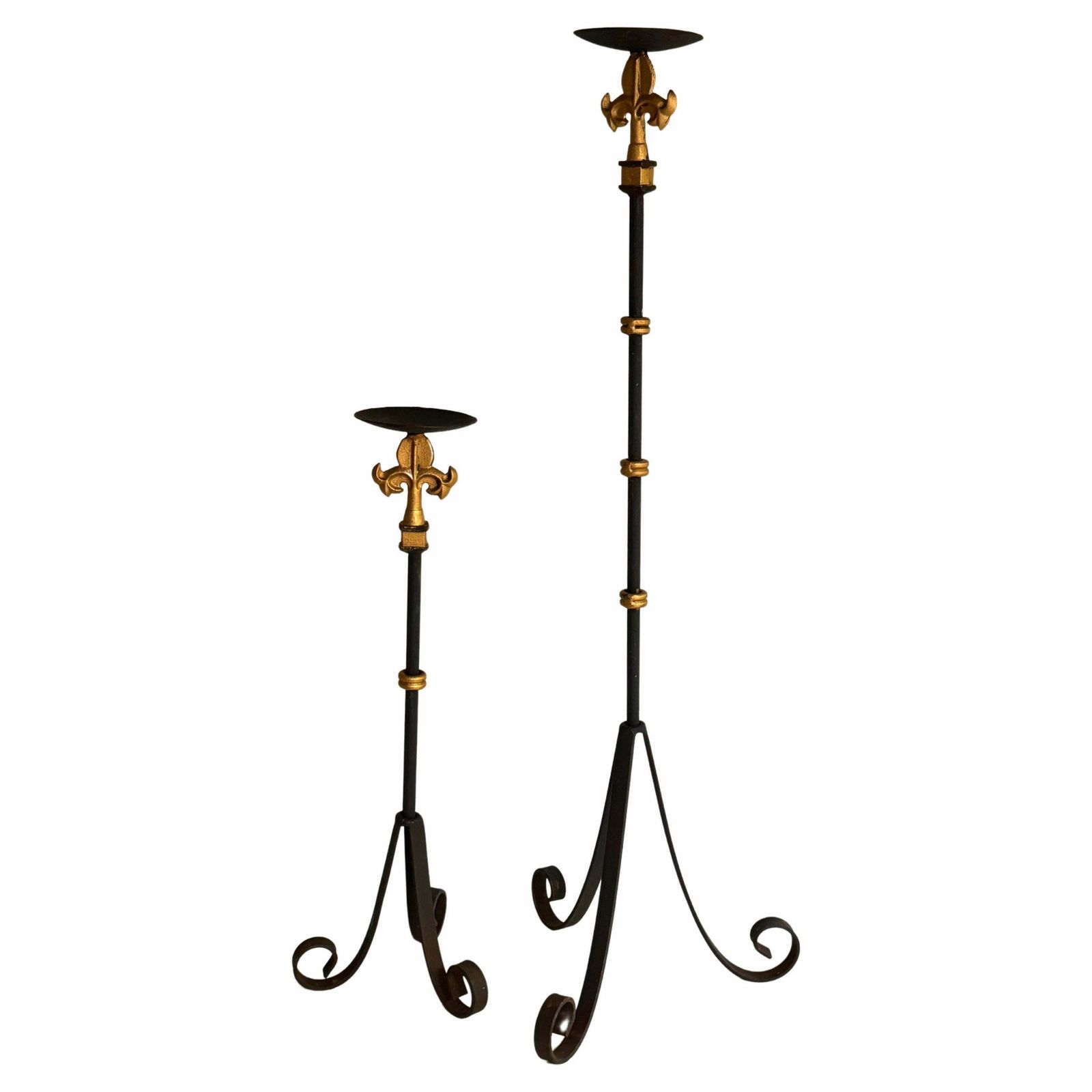 Gillt Iron Candle Holders Or Candlesticks Black And Gold France 1970 Set Of 2
