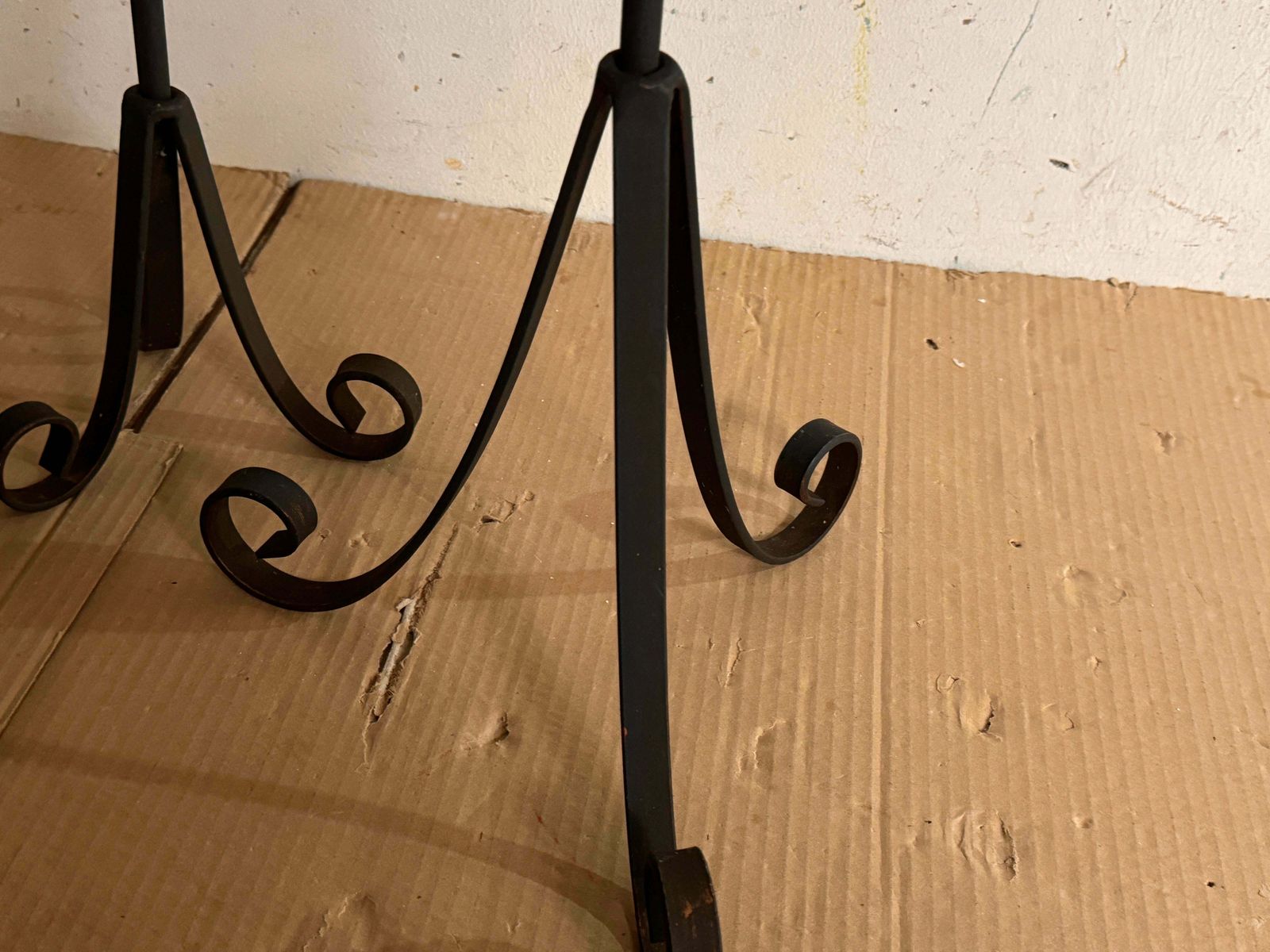 photo for sale Gillt Iron Candle Holders Or Candlesticks Black And Gold France 1970 Set Of 2