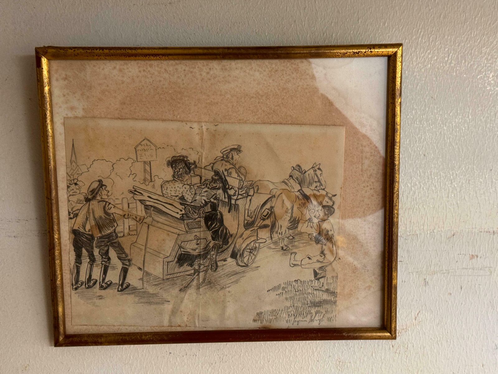 282.0 Caricature Drawing Representing Characters In A Carriage France 20th Century photo