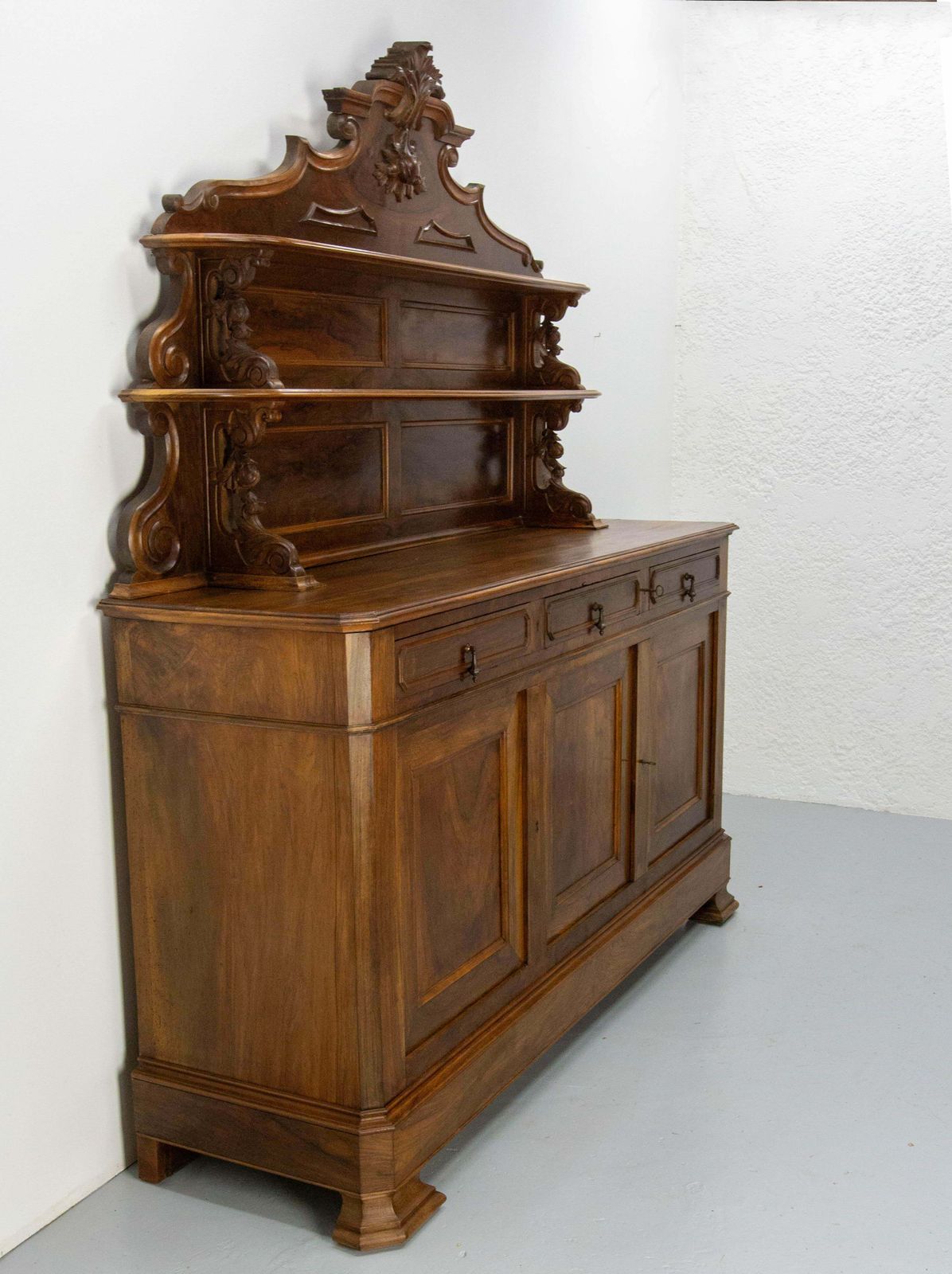 19th Century Walnut Buffet Louis Philippe Deux Corps, France photo for sale