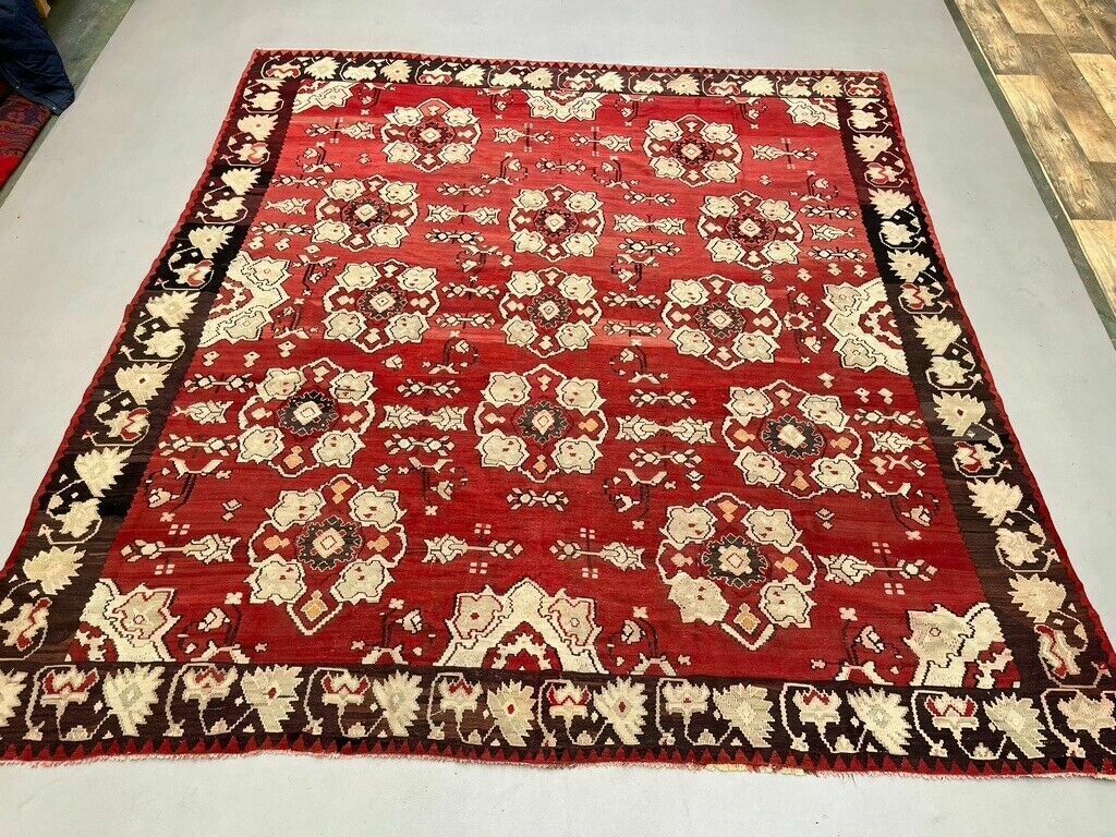 Vintage Turkish Square Kilim 301x285 Cm Kelim Wool Rug Large photo Textiles