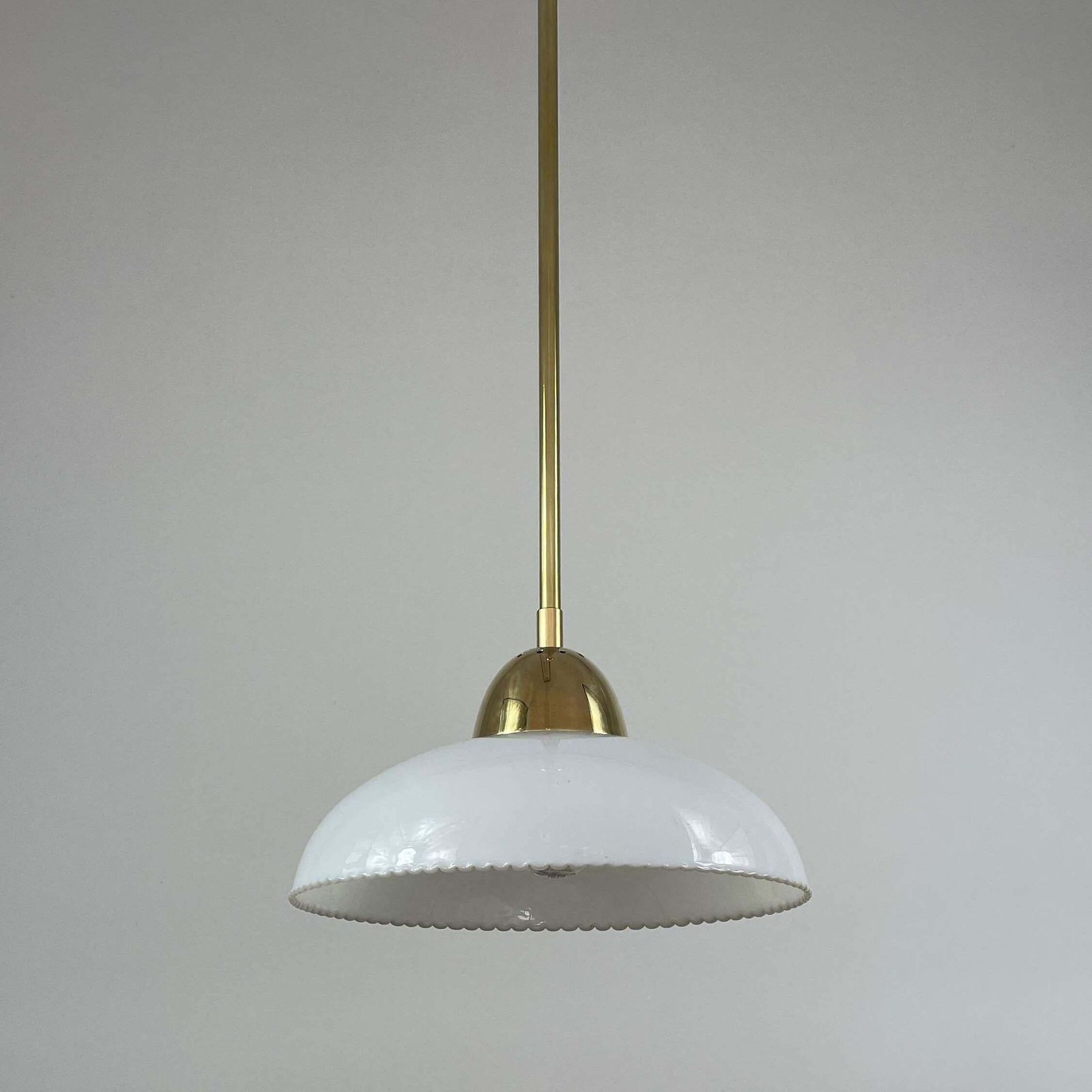 Art Deco White Opaline Glass And Brass Pendants, Sweden 1940s, Set Of 2 photo furniture