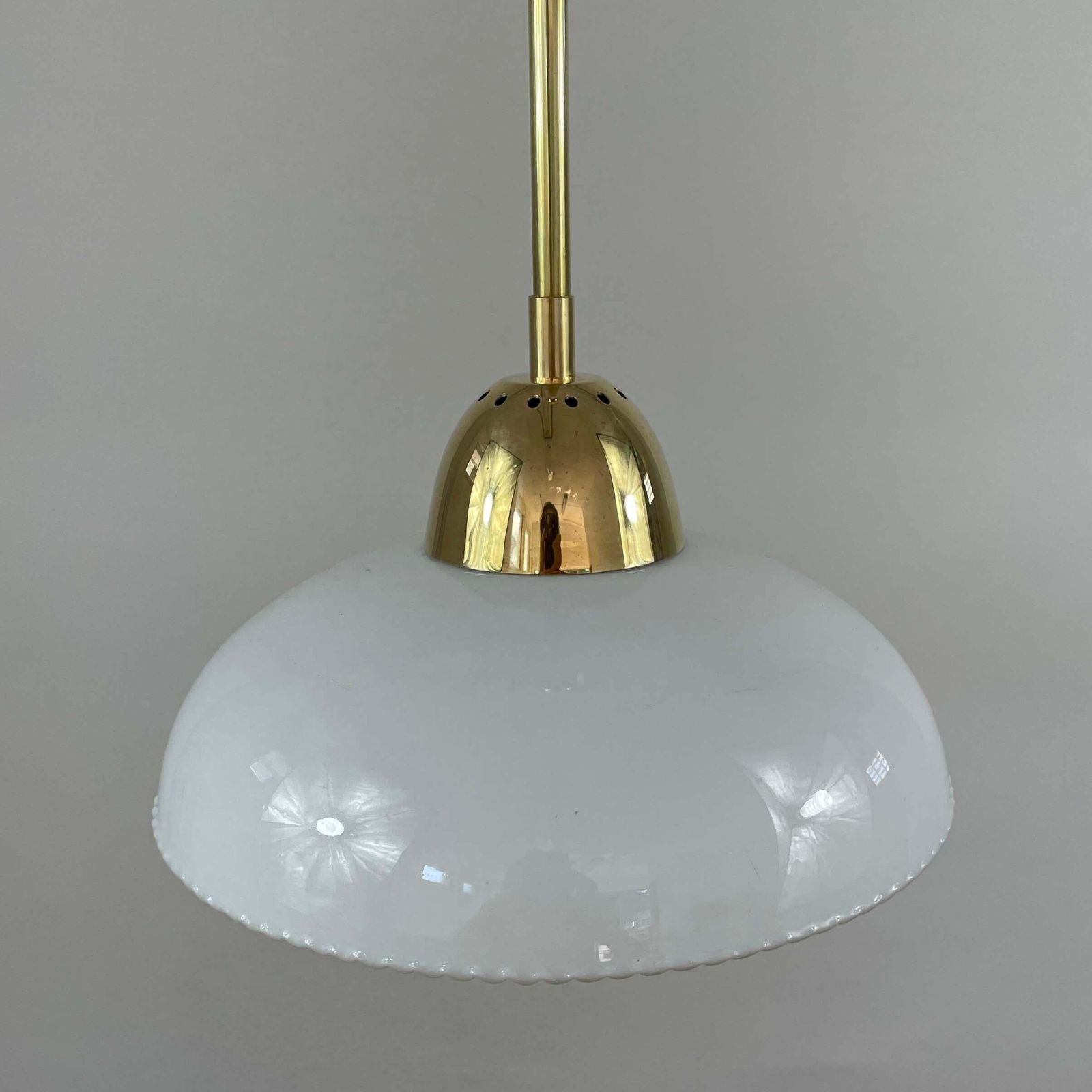 Art Deco White Opaline Glass And Brass Pendants, Sweden 1940s, Set Of 2 photo for sale