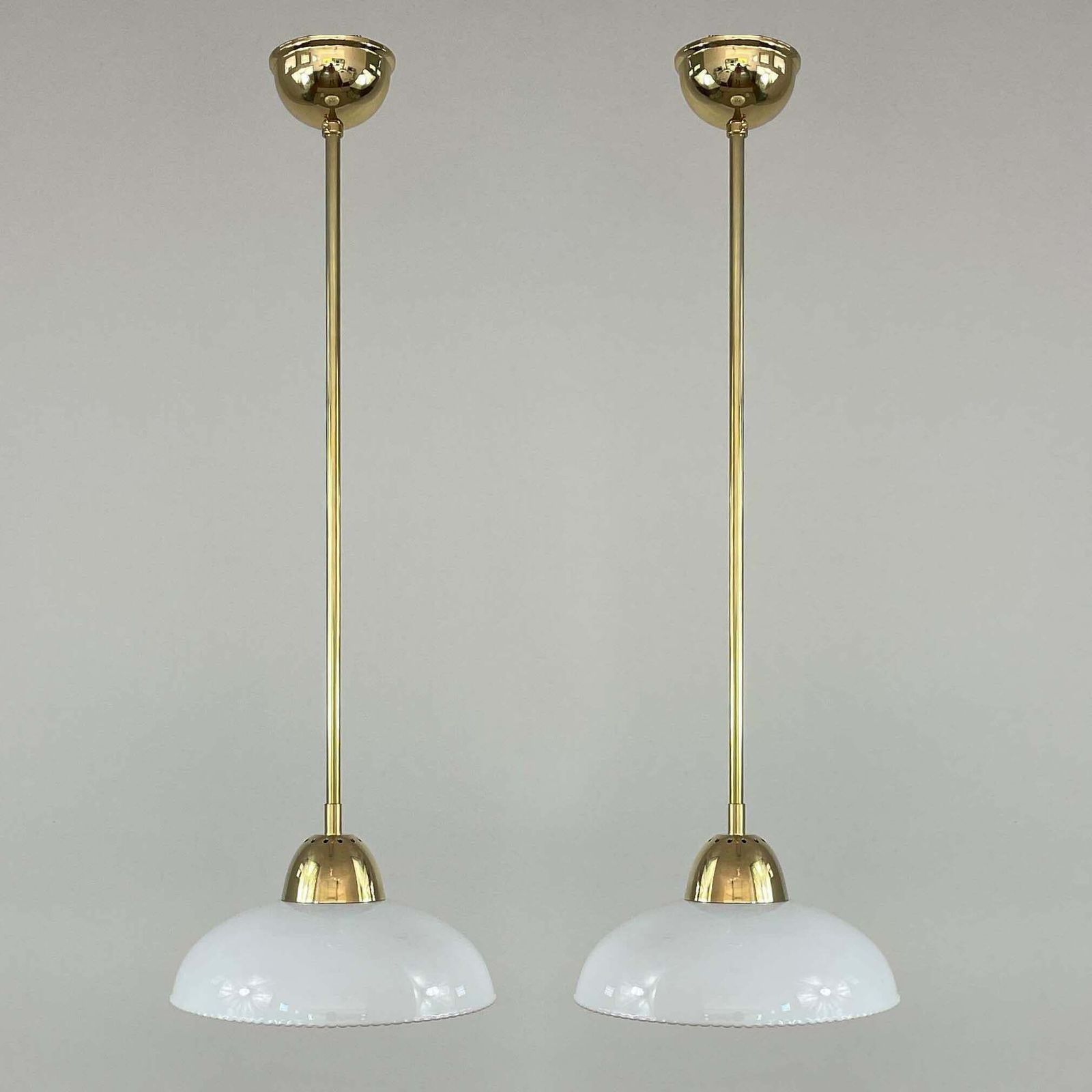Art Deco White Opaline Glass And Brass Pendants, Sweden 1940s, Set Of 2 photo buy