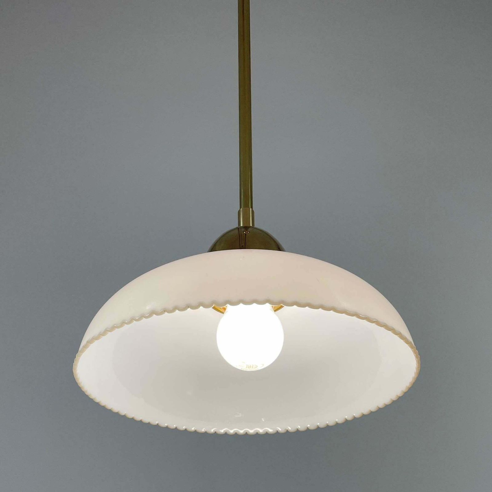 photo vinterior Art Deco White Opaline Glass And Brass Pendants, Sweden 1940s, Set Of 2