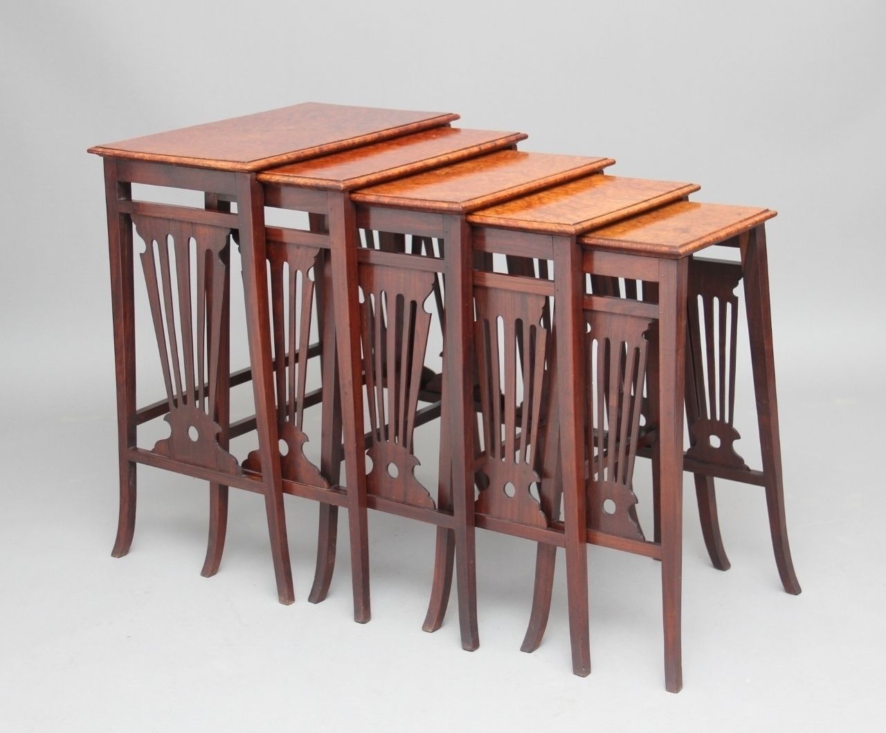 Furniture Set Of 19th Century Teak And Burr Walnut Nest Of Tables photo