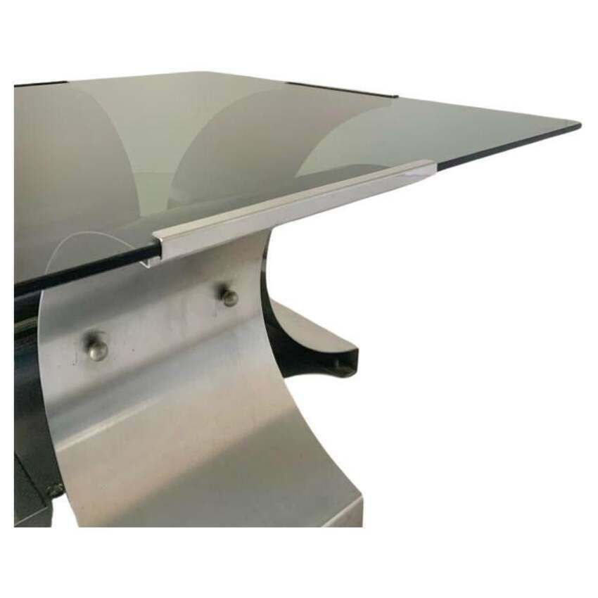 photo furniture Smoked Glass And Aluminum Coffee Table, Francois Monnet 1970s