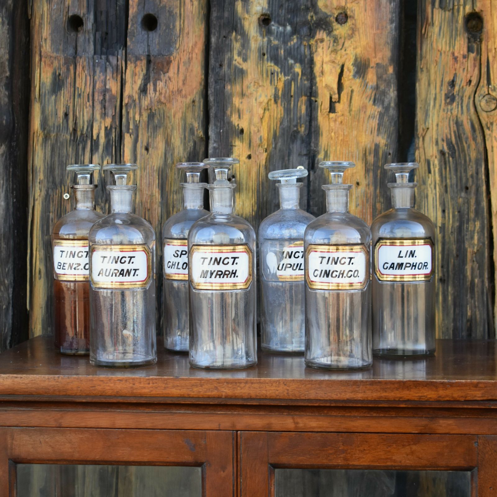 Antique 1862 Victorian Apothecary Bottles Glass Waltons Patent New York Set Of 7 photo 395.0