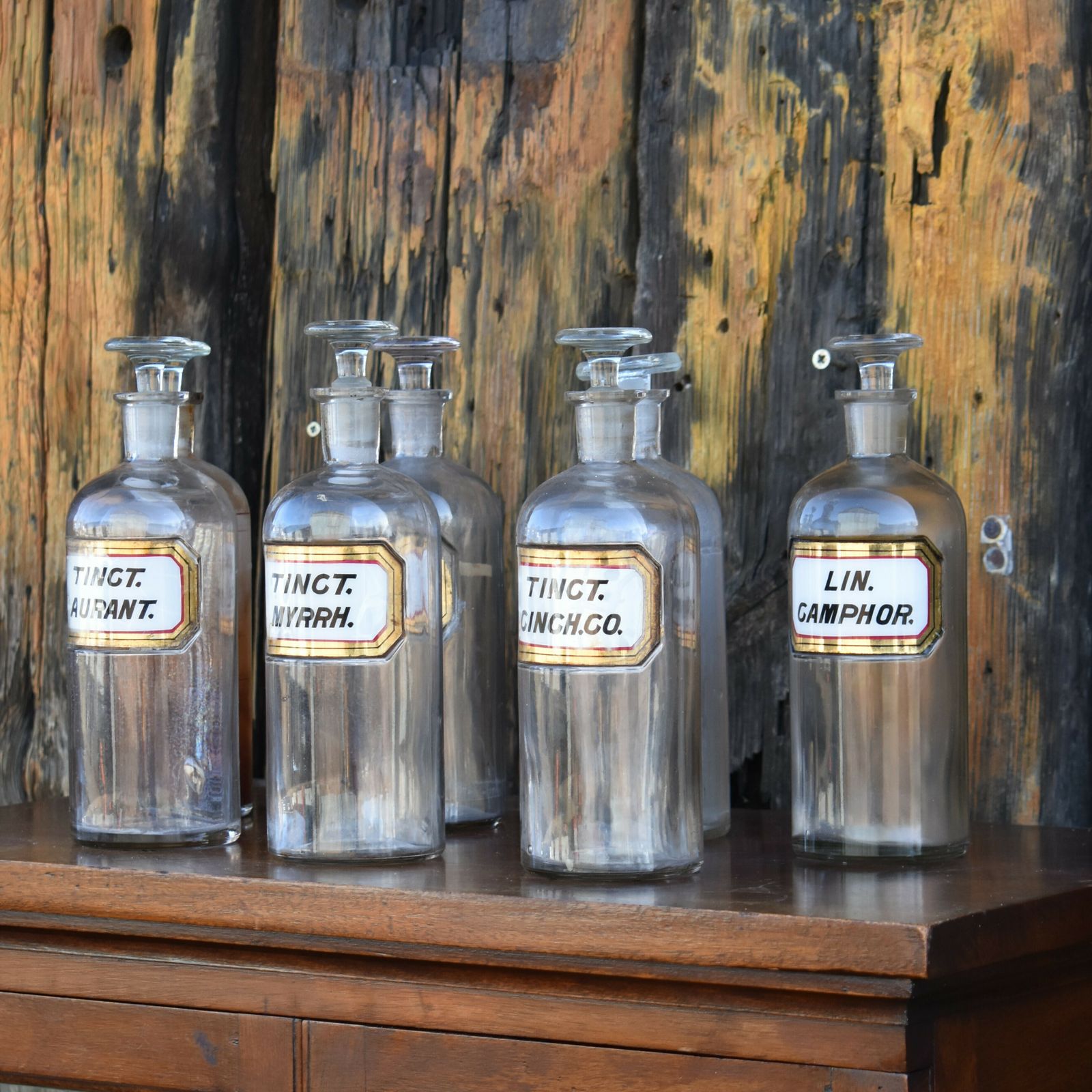 photo furniture Antique 1862 Victorian Apothecary Bottles Glass Waltons Patent New York Set Of 7