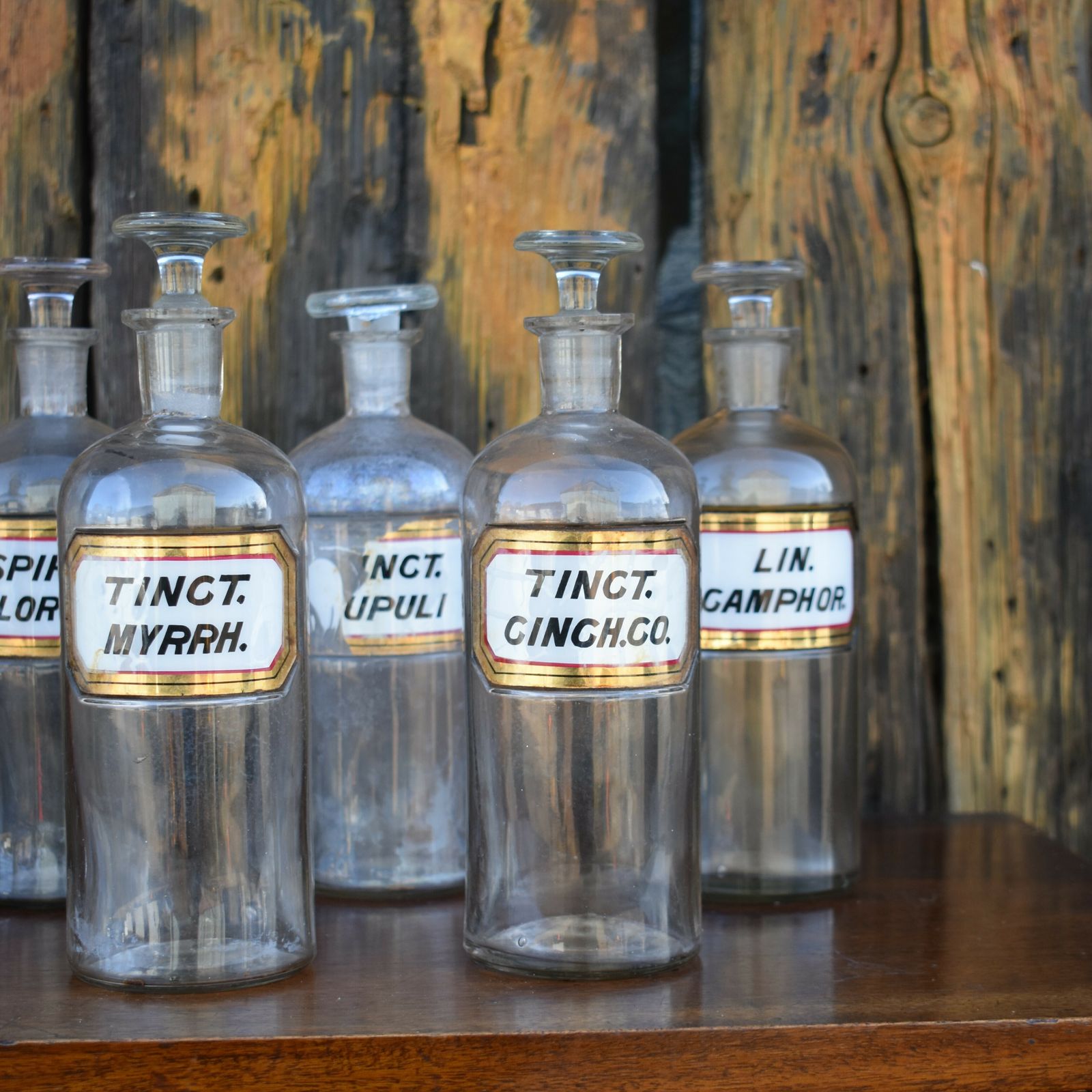 photo for sale Antique 1862 Victorian Apothecary Bottles Glass Waltons Patent New York Set Of 7