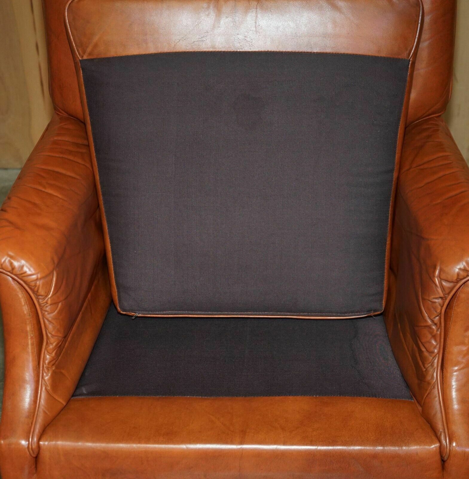 Comfortable Pair Of French Neoclassical Style Leather & Brass Recliner Armchairs photo vintage