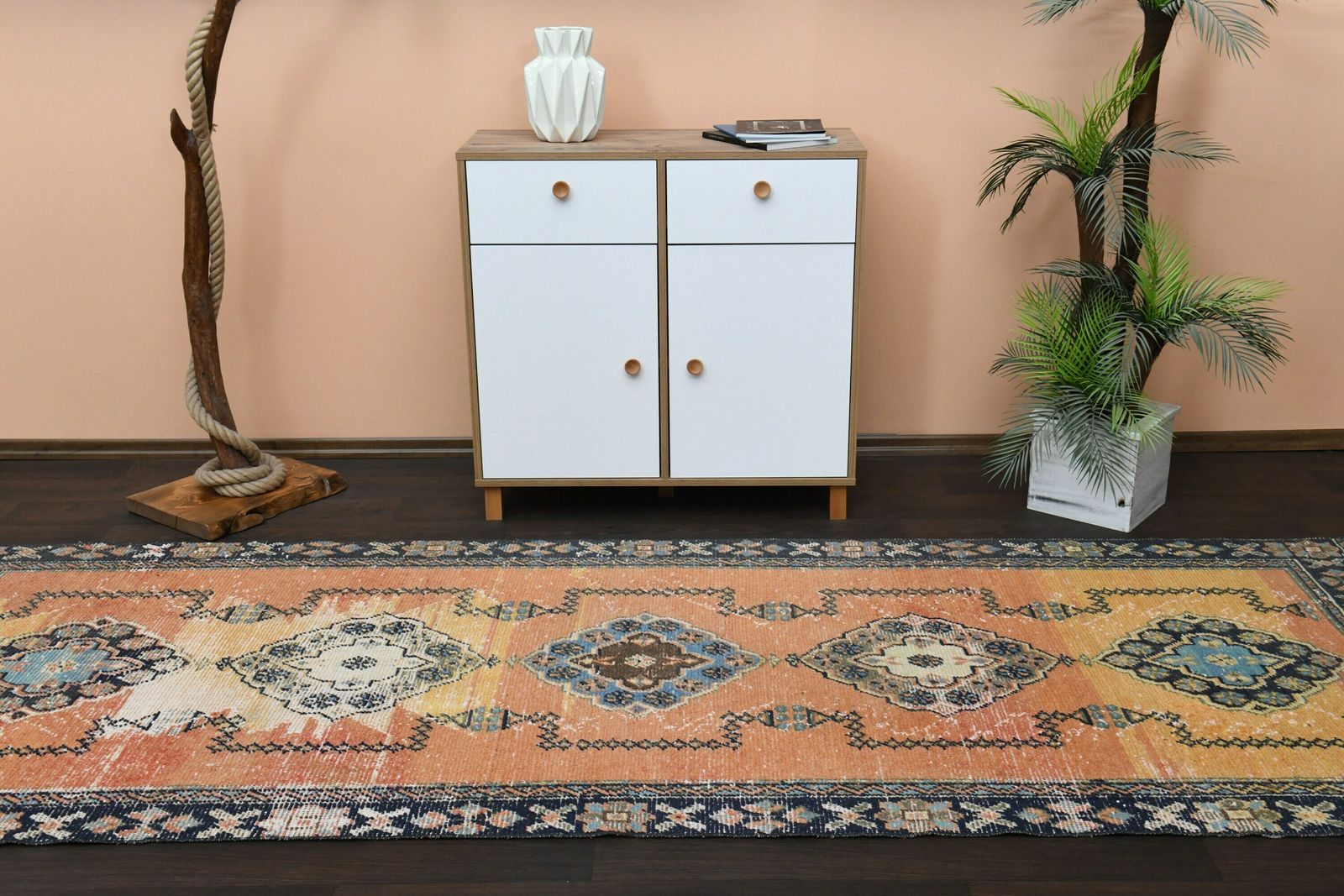 Turkish Rug, Vintage Bohemian Rug, Oushak Rug, 4x11  Kitchen Rug, Hallway Rug, Home Decor, Entryway Rug, Runner Rug photo 517.0