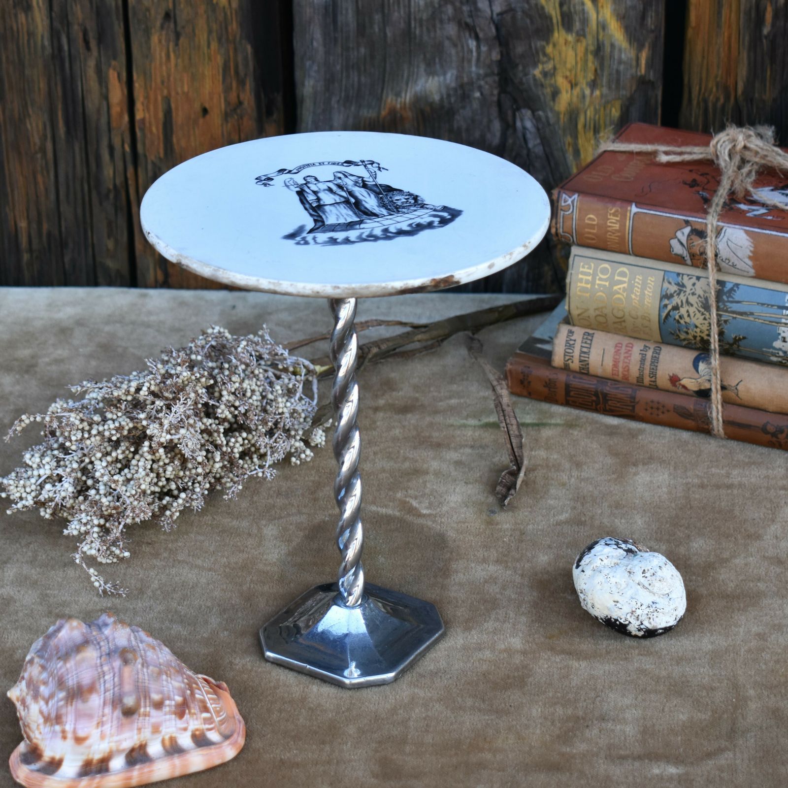 Antique Justice Ironstone & Chrome Twist Grocery Outfitters Shop Display Stand photo furniture