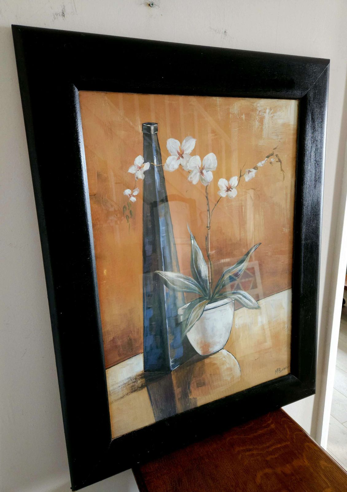 Large Still Life Print By M Bandry In Wide Black Wood Frame photo for sale