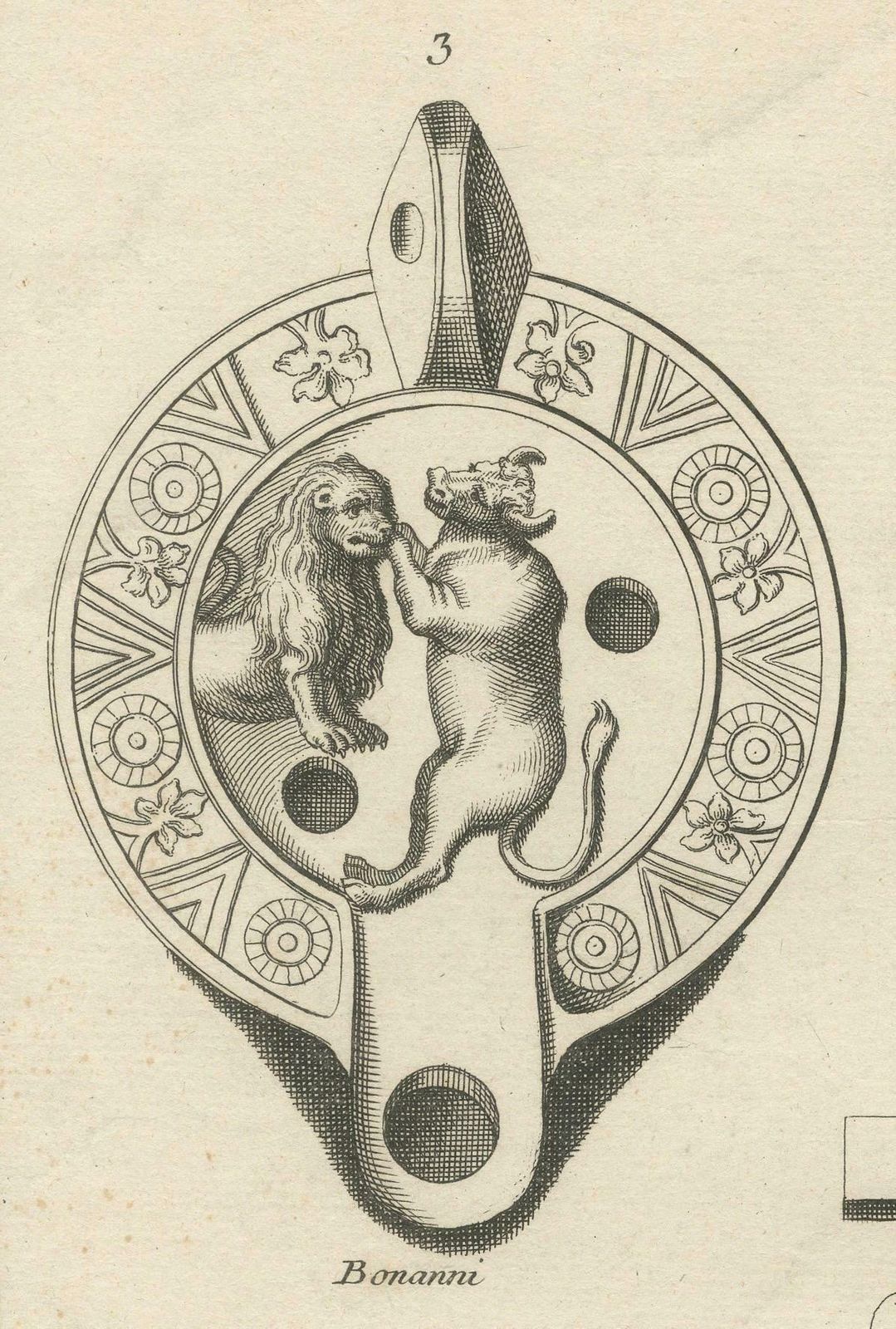 Ancient Lamp Drawing Of A Bull And Lion; Tauroctony Engravings Published In 1722 photo buy