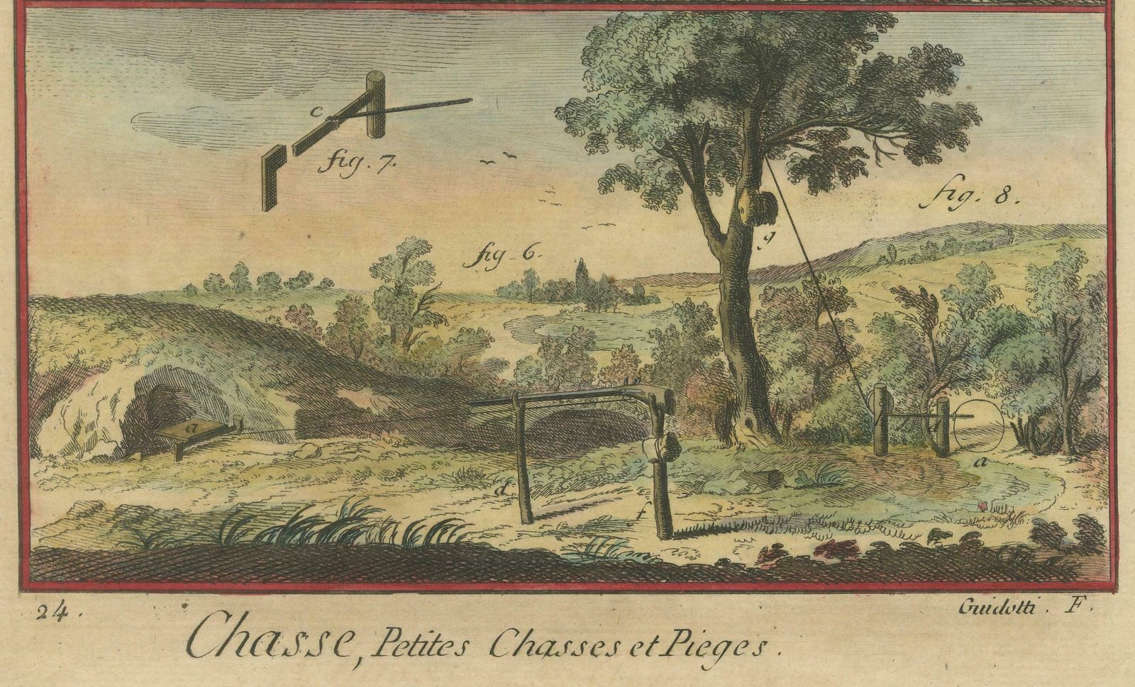 Engraving Of Various Hunting Traps, Published In 1793 photo for sale