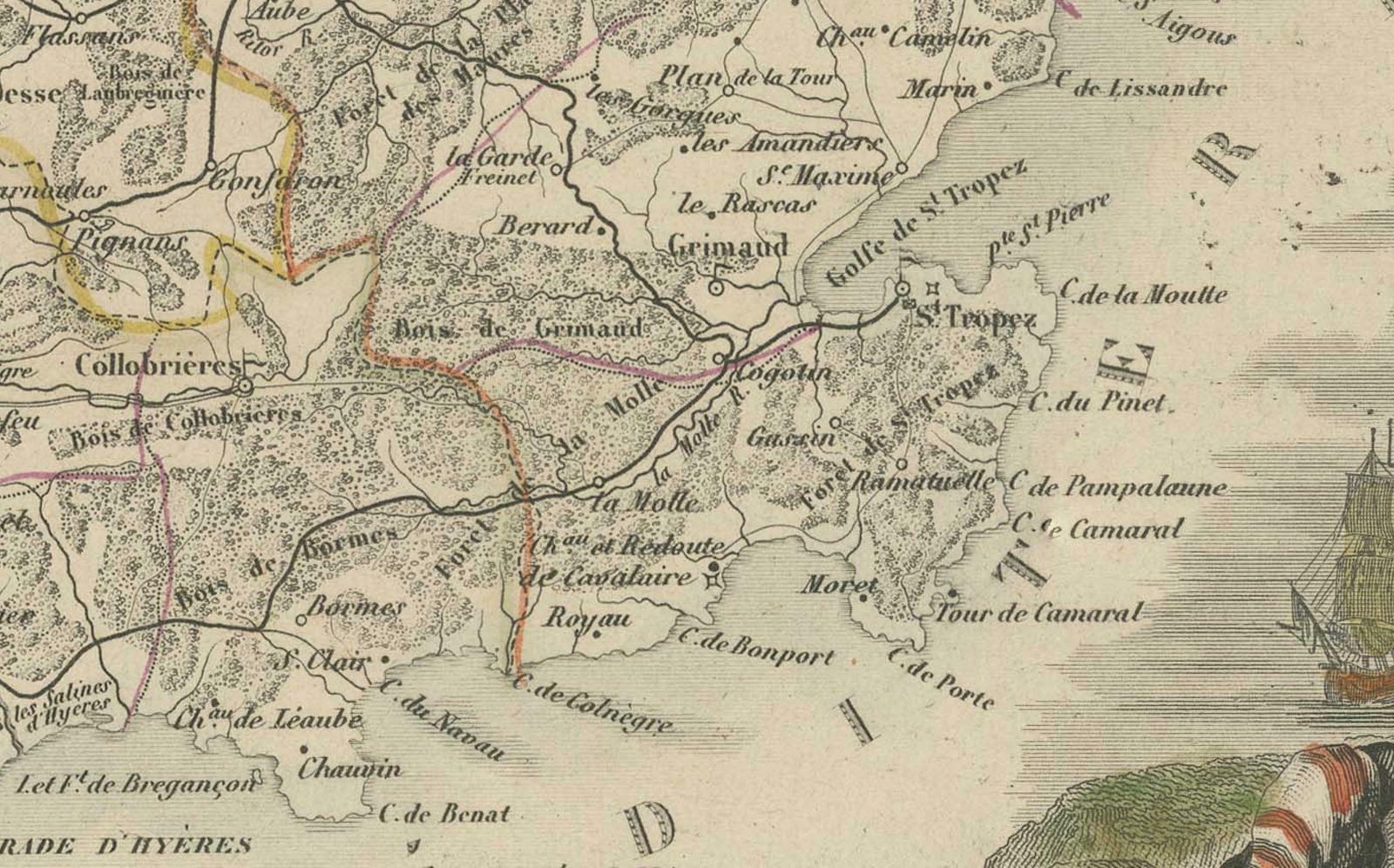 The Illustrated Map Of The Var Department From The Atlas National Illustré, 1856 photo for sale
