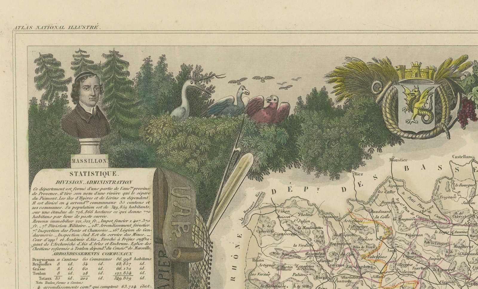 The Illustrated Map Of The Var Department From The Atlas National Illustré, 1856 photo 370.0