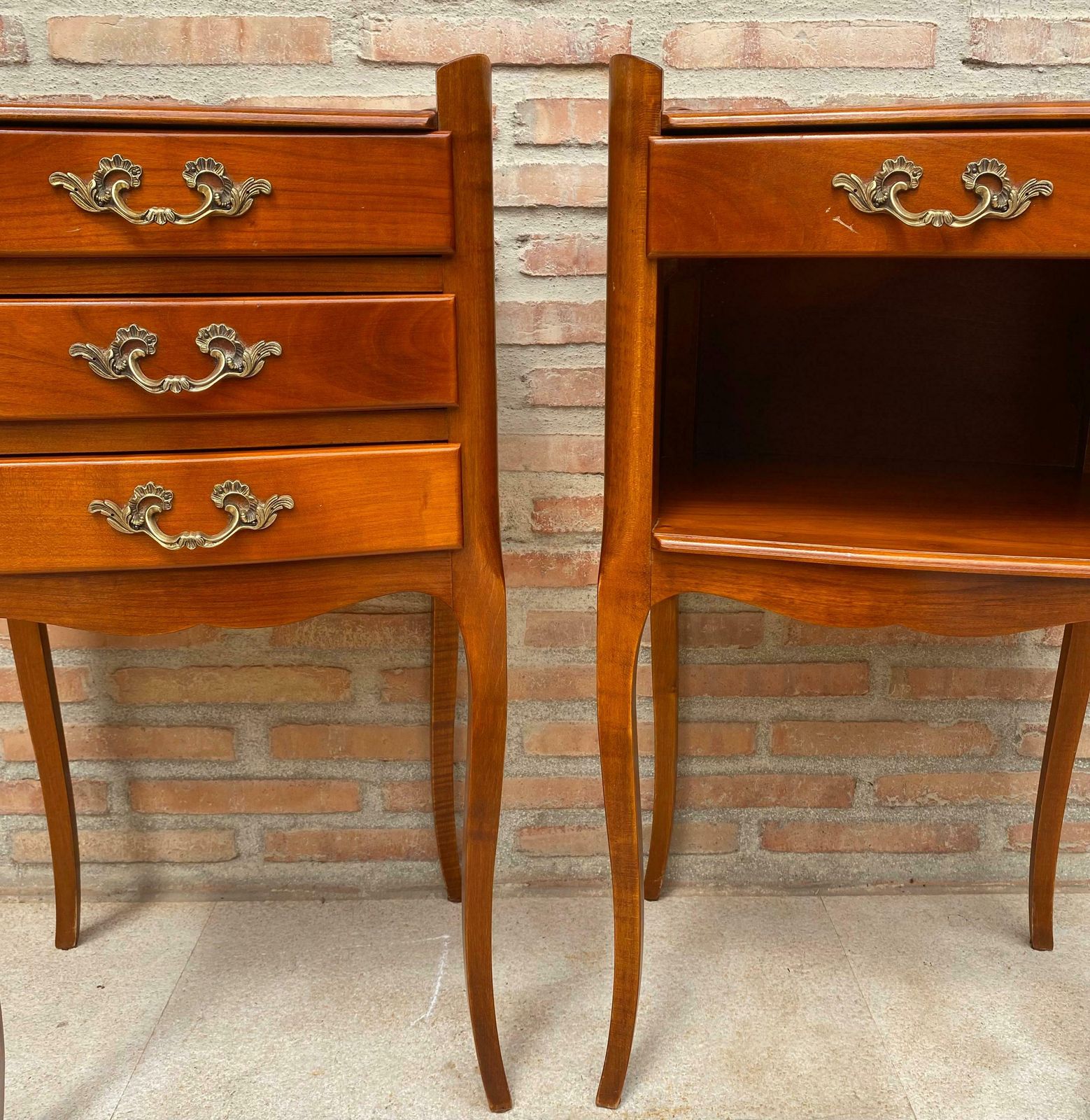 French Cherry You And Me Nightstands With Drawers And Open Shelf, 1960s, Set Of photo Furniture