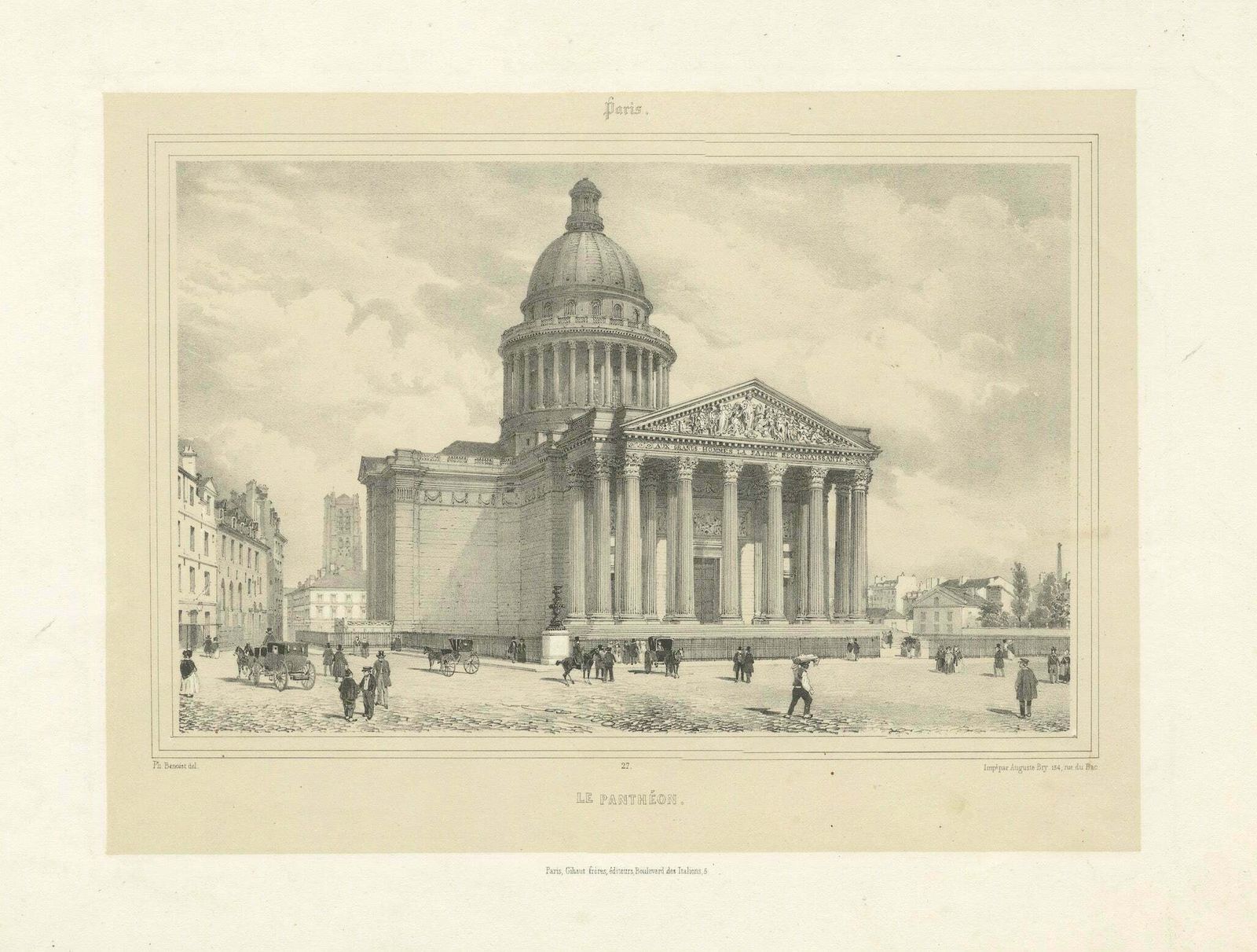 Decorative Engraved Panthéon Paris In The 1800s By Bry & Benoist photo vinterior