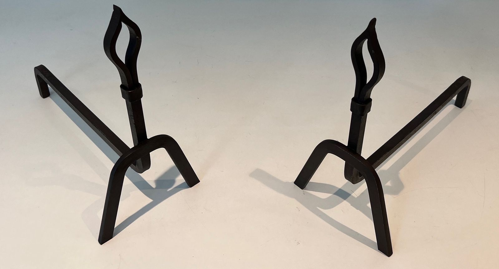 Pair Of Modernist Wrought Iron Andirons photo Home Fixtures