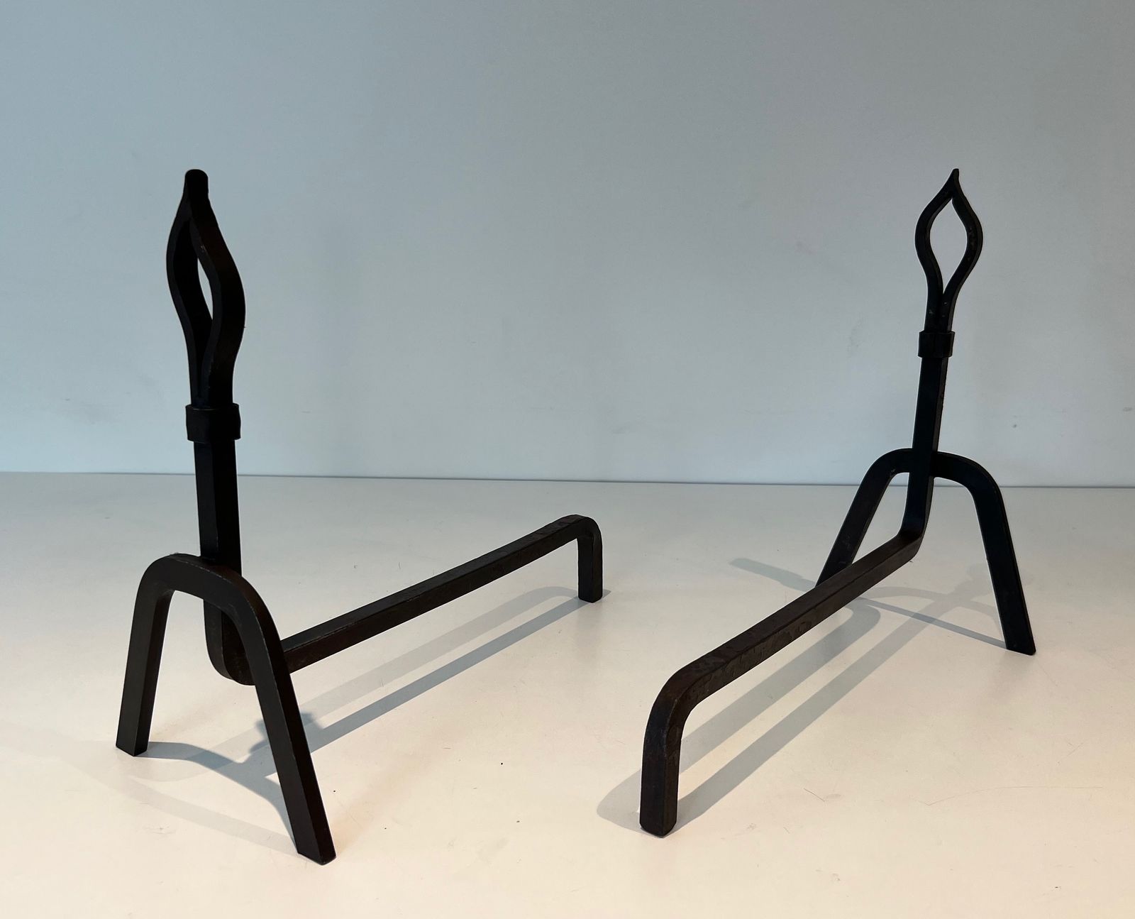 Pair Of Modernist Wrought Iron Andirons photo vinterior