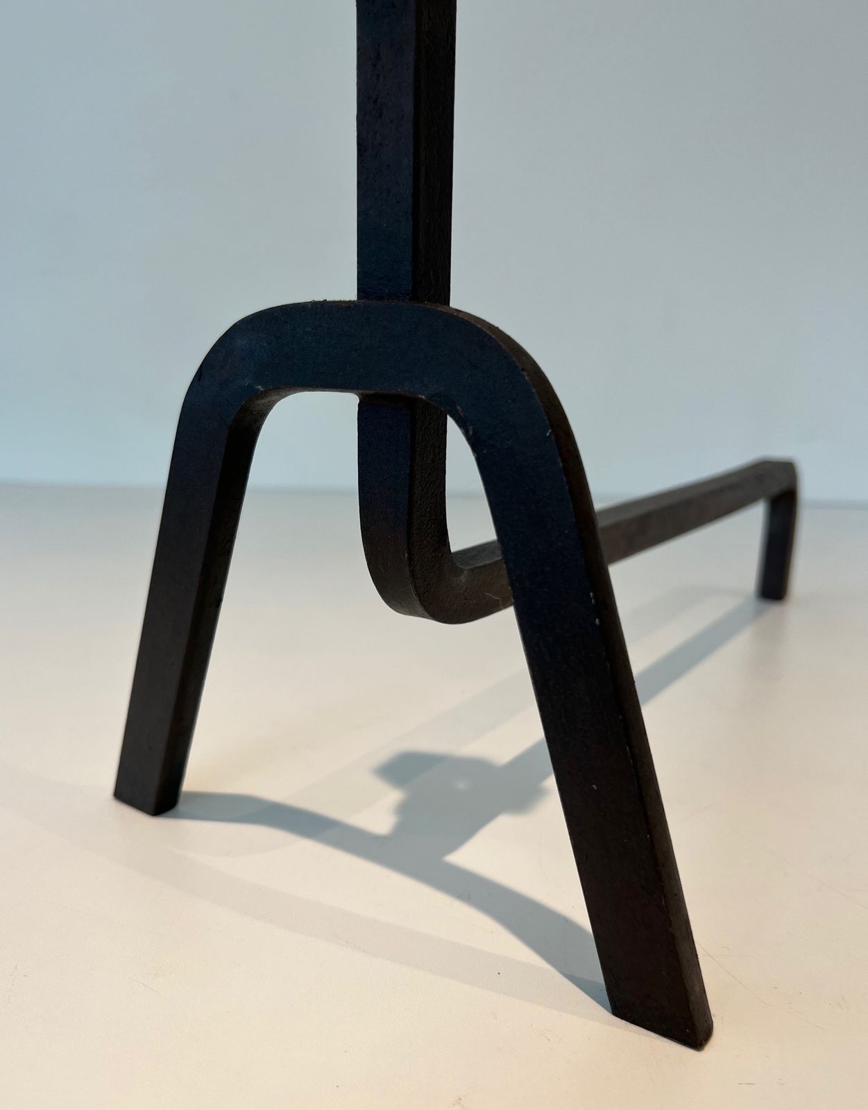 Home Fixtures Pair Of Modernist Wrought Iron Andirons photo