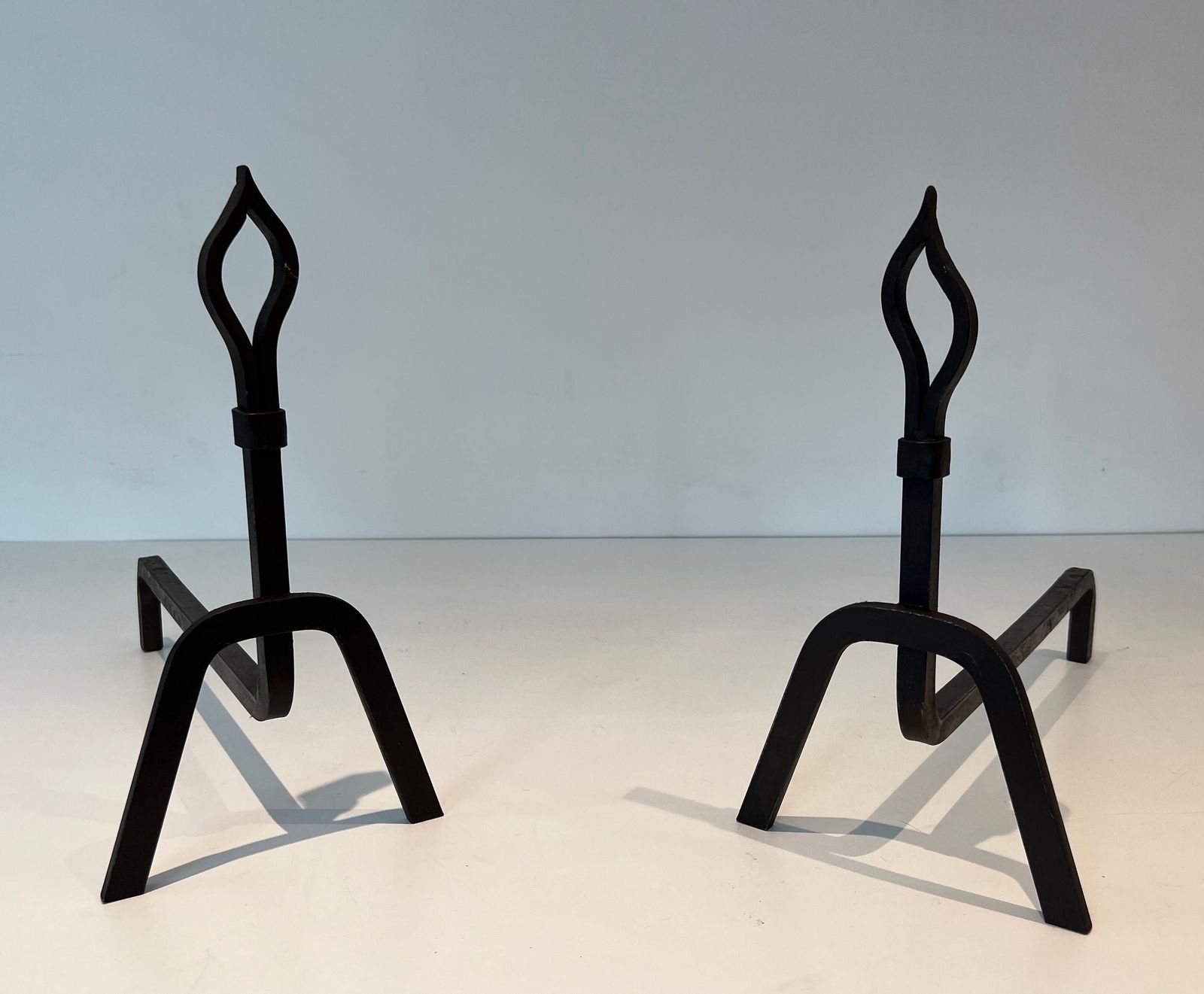 1100.0 Pair Of Modernist Wrought Iron Andirons photo
