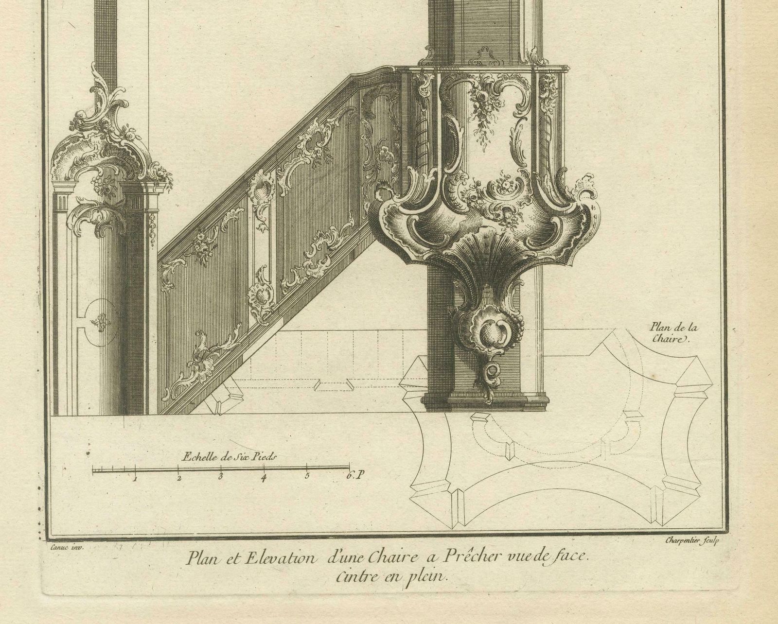 Baroque Pulpit Elevation With Ornate Archway And Balustrade Engraved, Ca.1740 photo furniture