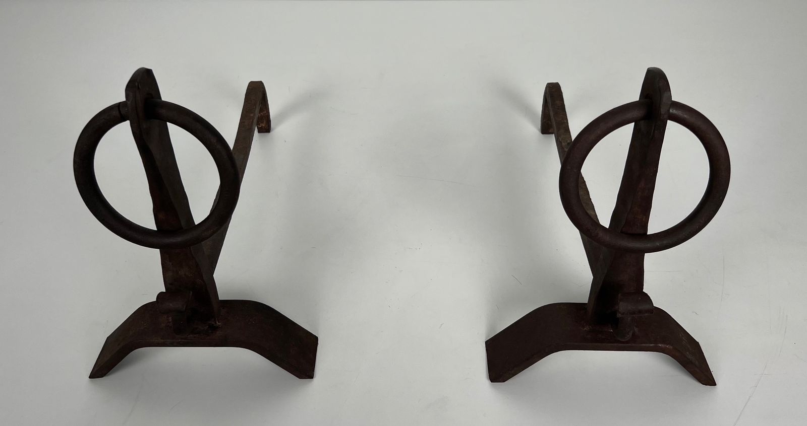 Pair Of Modernist Wrought Iron Andirons In The Taste Of Jacques Adnet photo Home Fixtures
