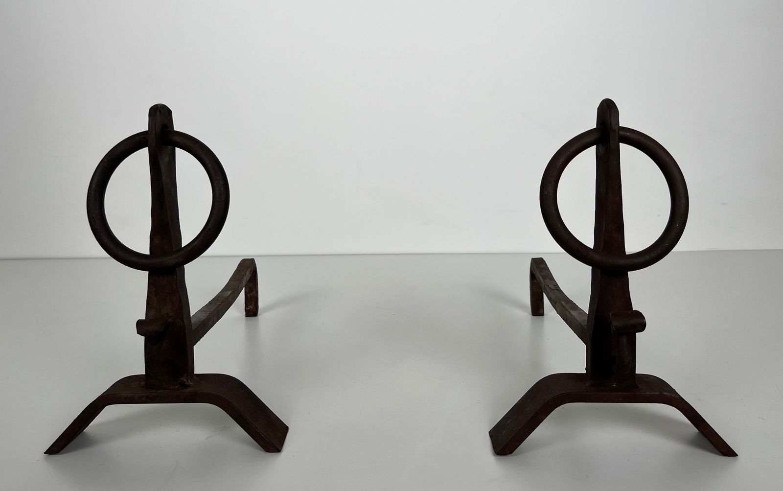 Home Fixtures Pair Of Modernist Wrought Iron Andirons In The Taste Of Jacques Adnet photo