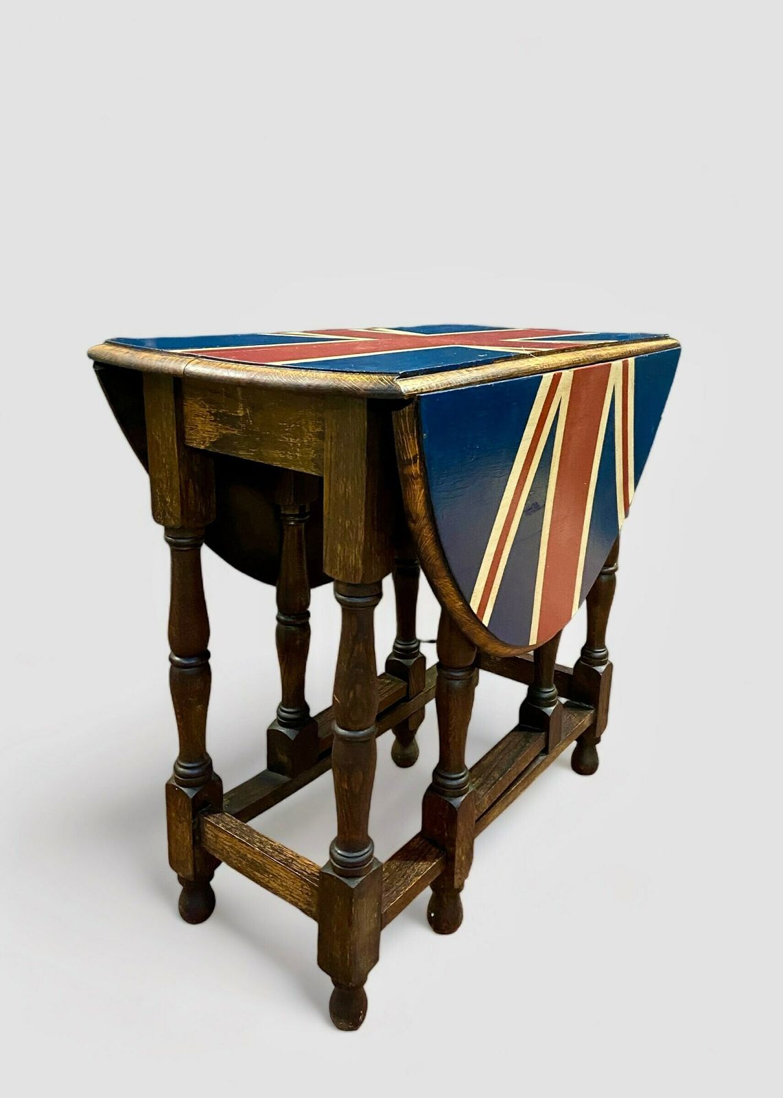 Antique Oak Drop Leaf Table / Union Jack Decor / Made In England Circa 1900 photo vintage