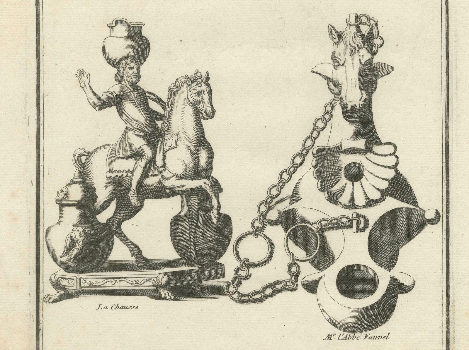 Mounted Warrior Lamp: Montfaucon's Antiquities Engraved, 1722 photo Art