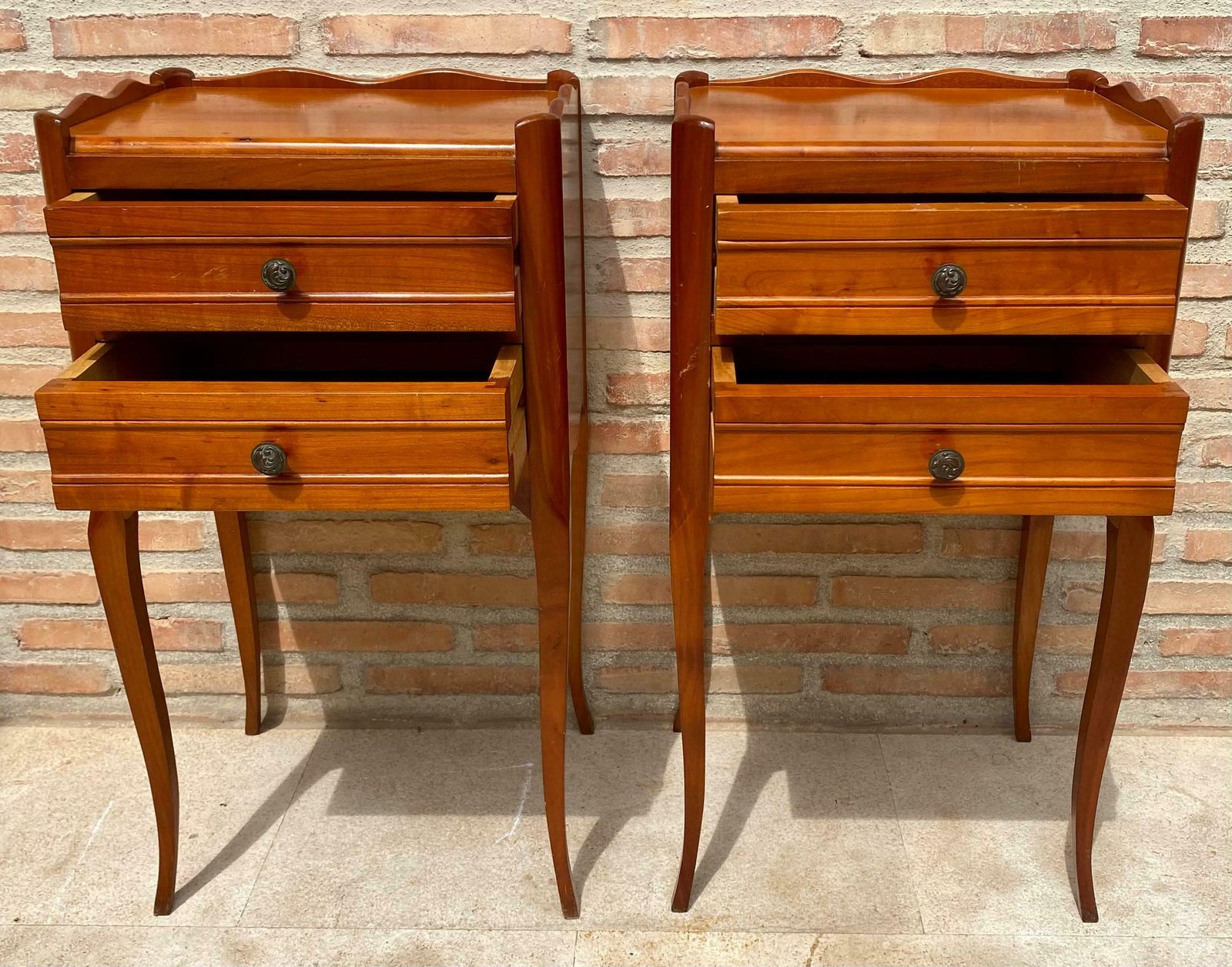 French Bedside Tables With Cabriole Legs, 1950s, Set Of 2 photo for sale